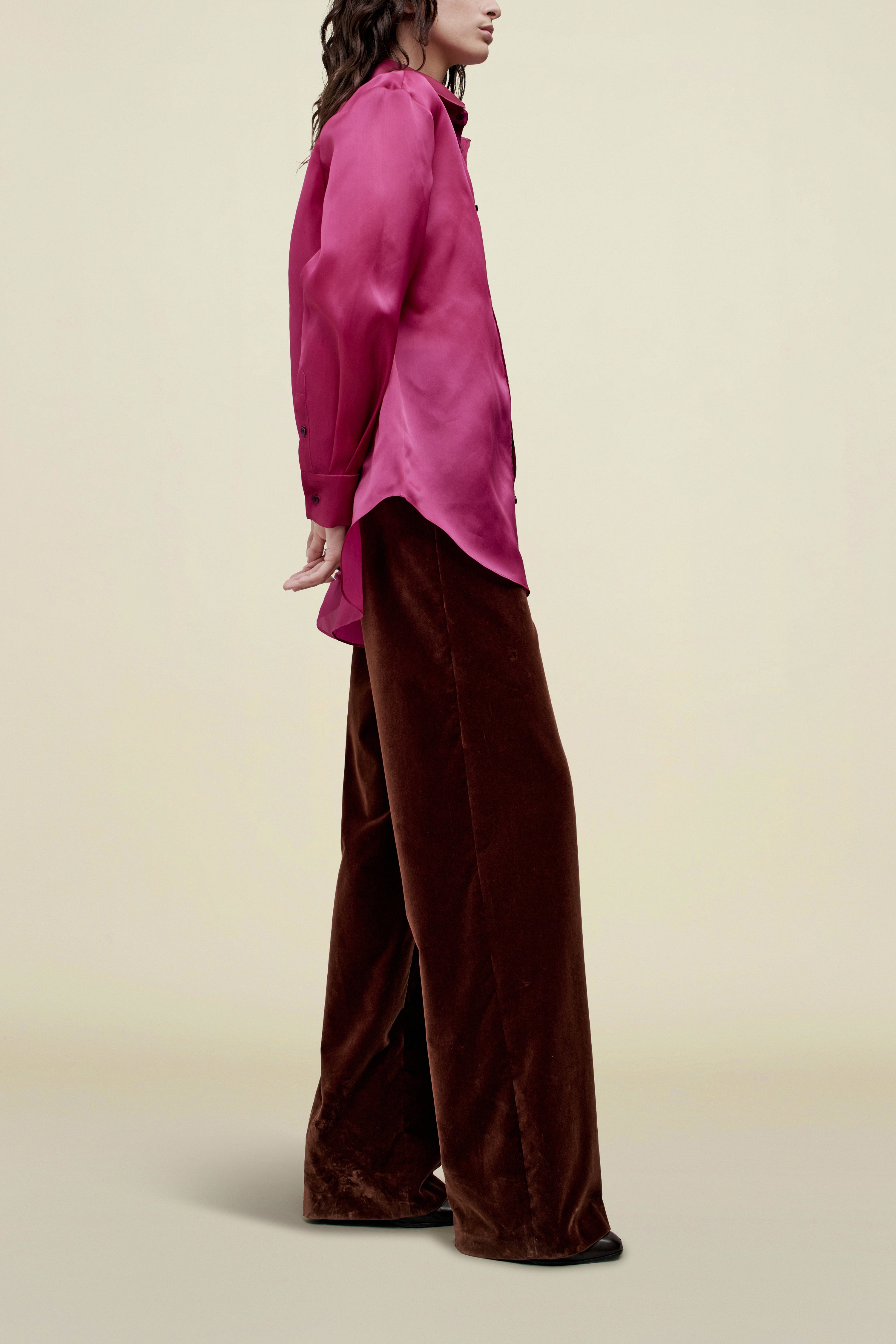 Dani Button Down in Satin Faced Organza