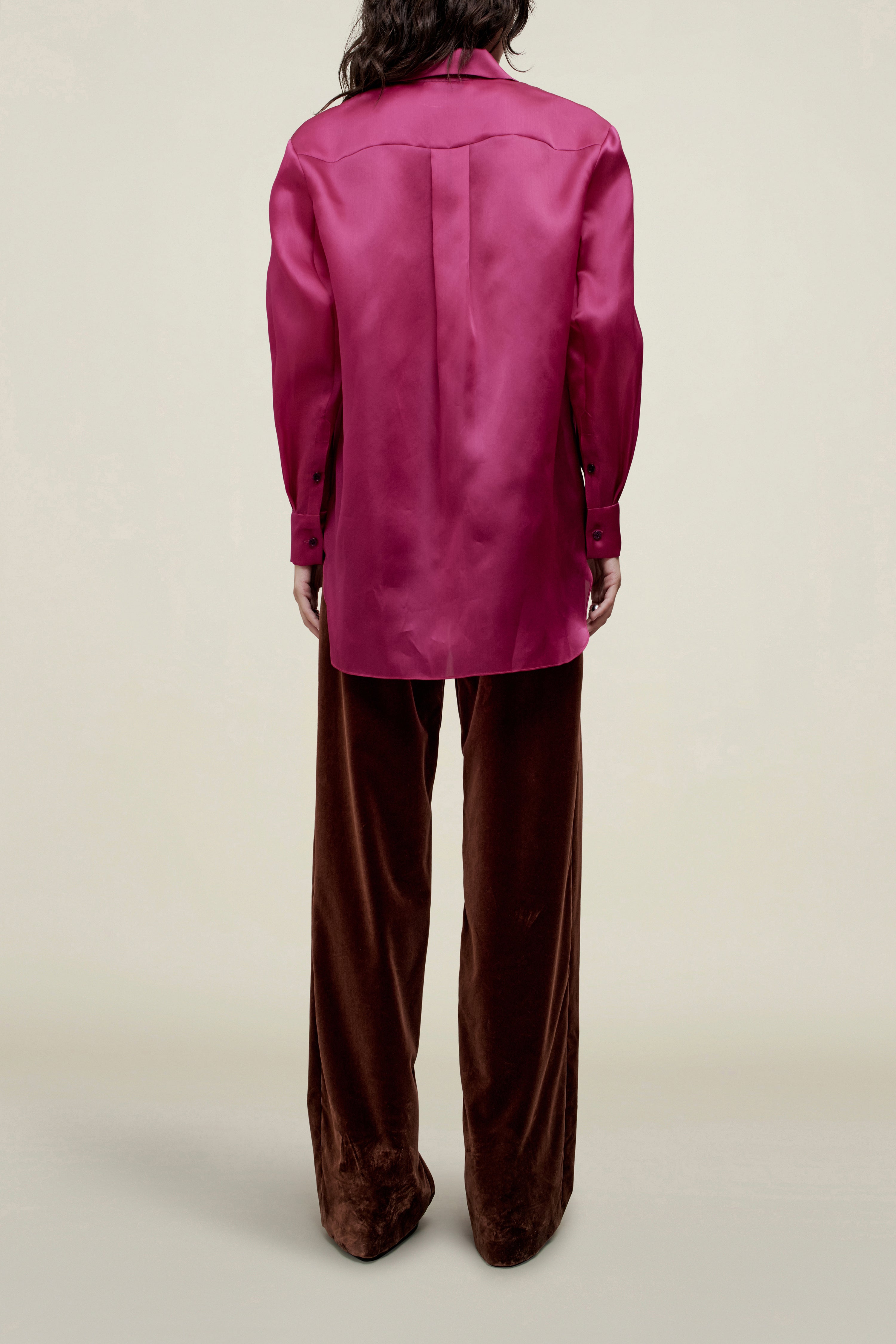 Dani Button Down in Satin Faced Organza