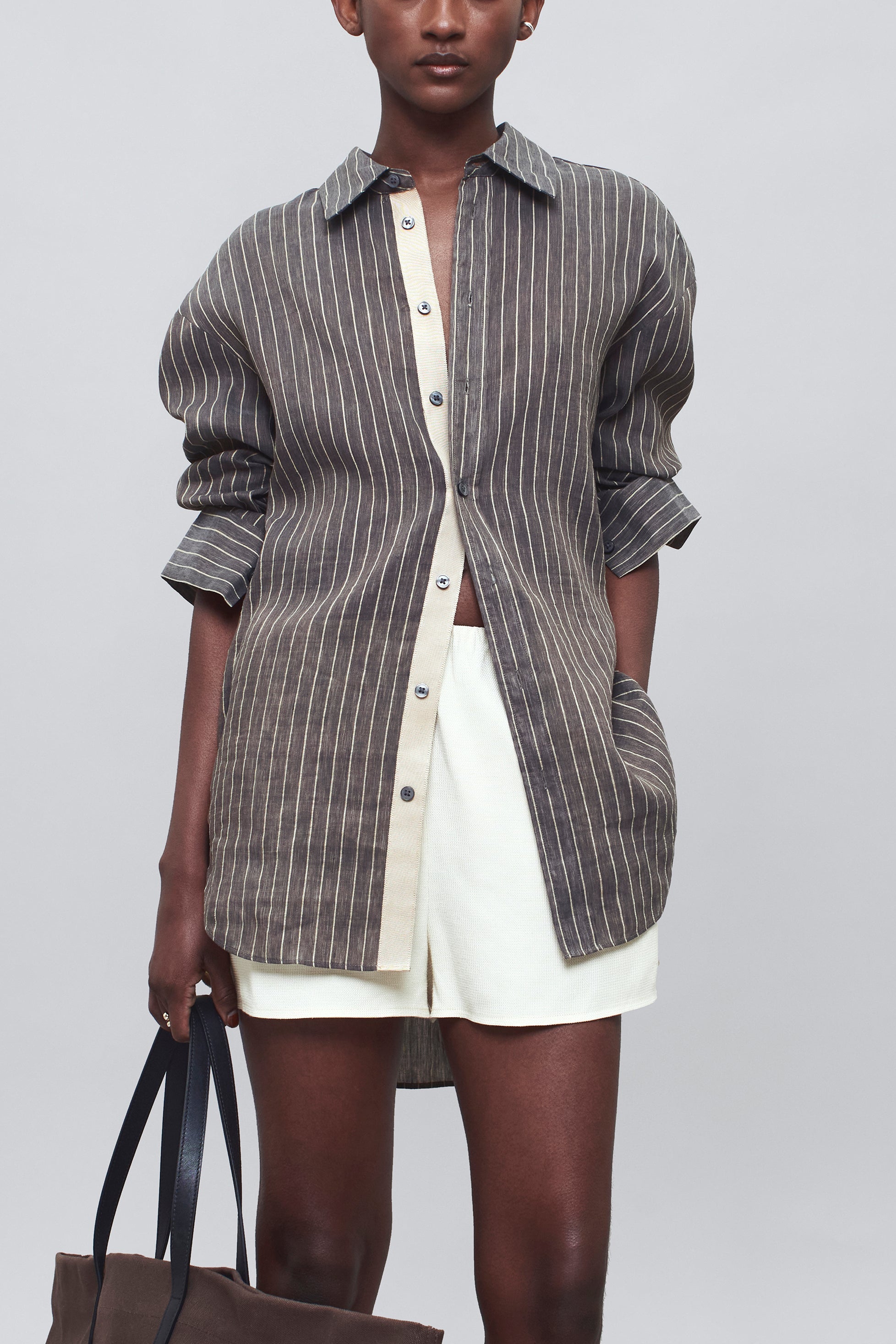 Dani Button Down in Linen Stripe