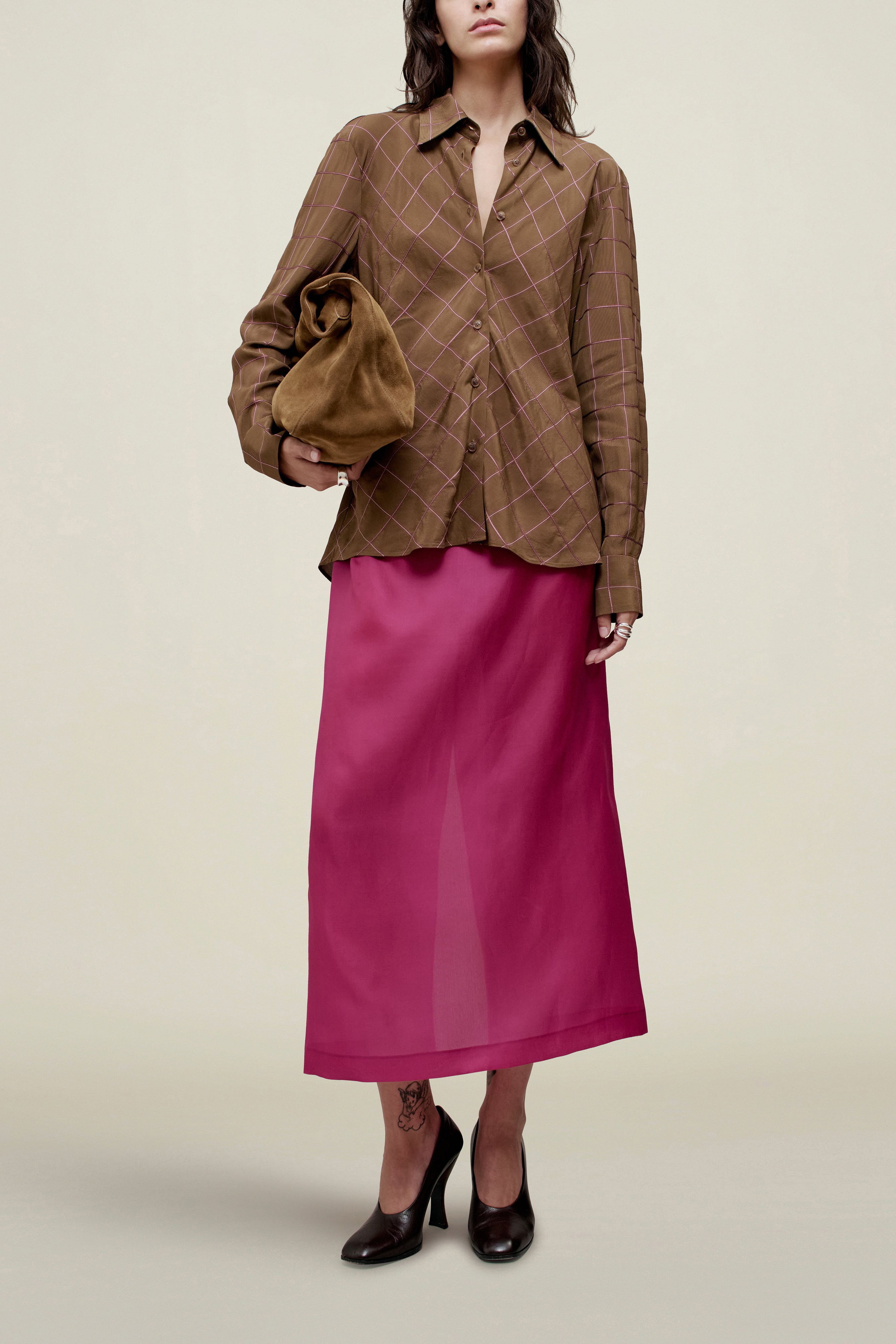 Joan Bias Button Down in Viscose Ribbon