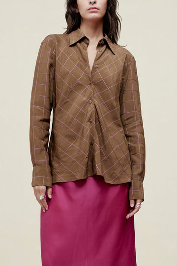 Joan Bias Button Down in Viscose Ribbon