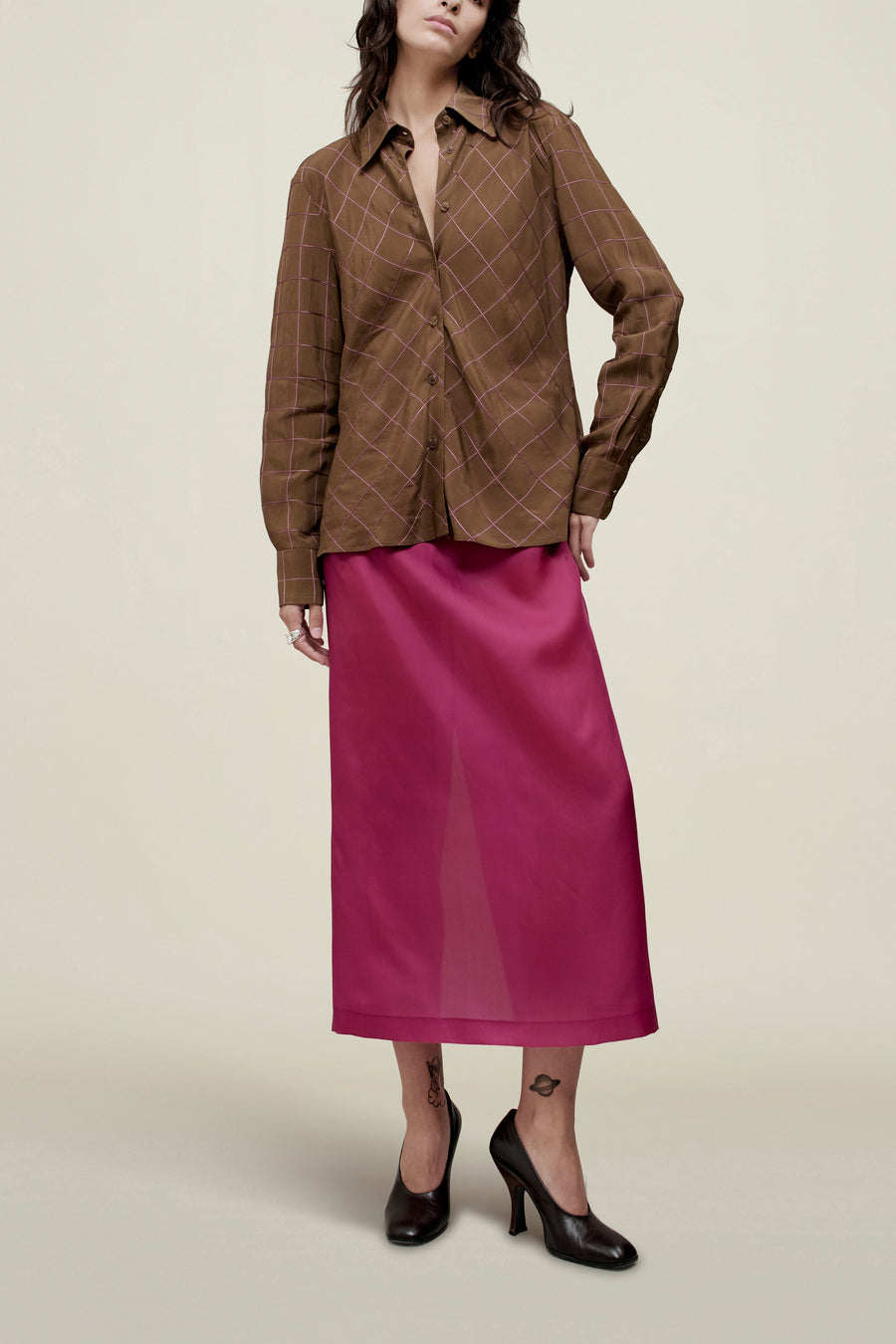 Joan Bias Button Down in Viscose Ribbon