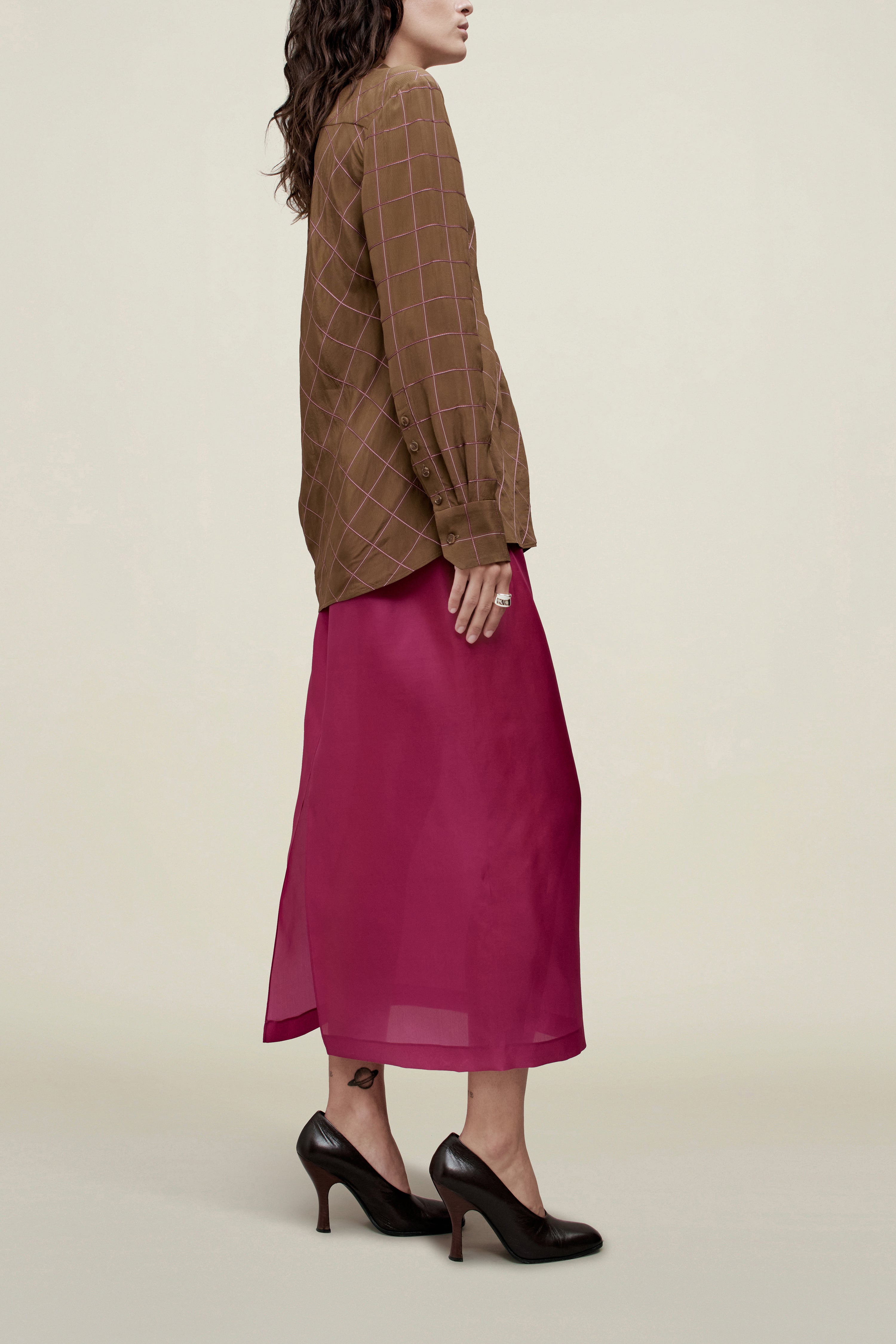 Joan Bias Button Down in Viscose Ribbon