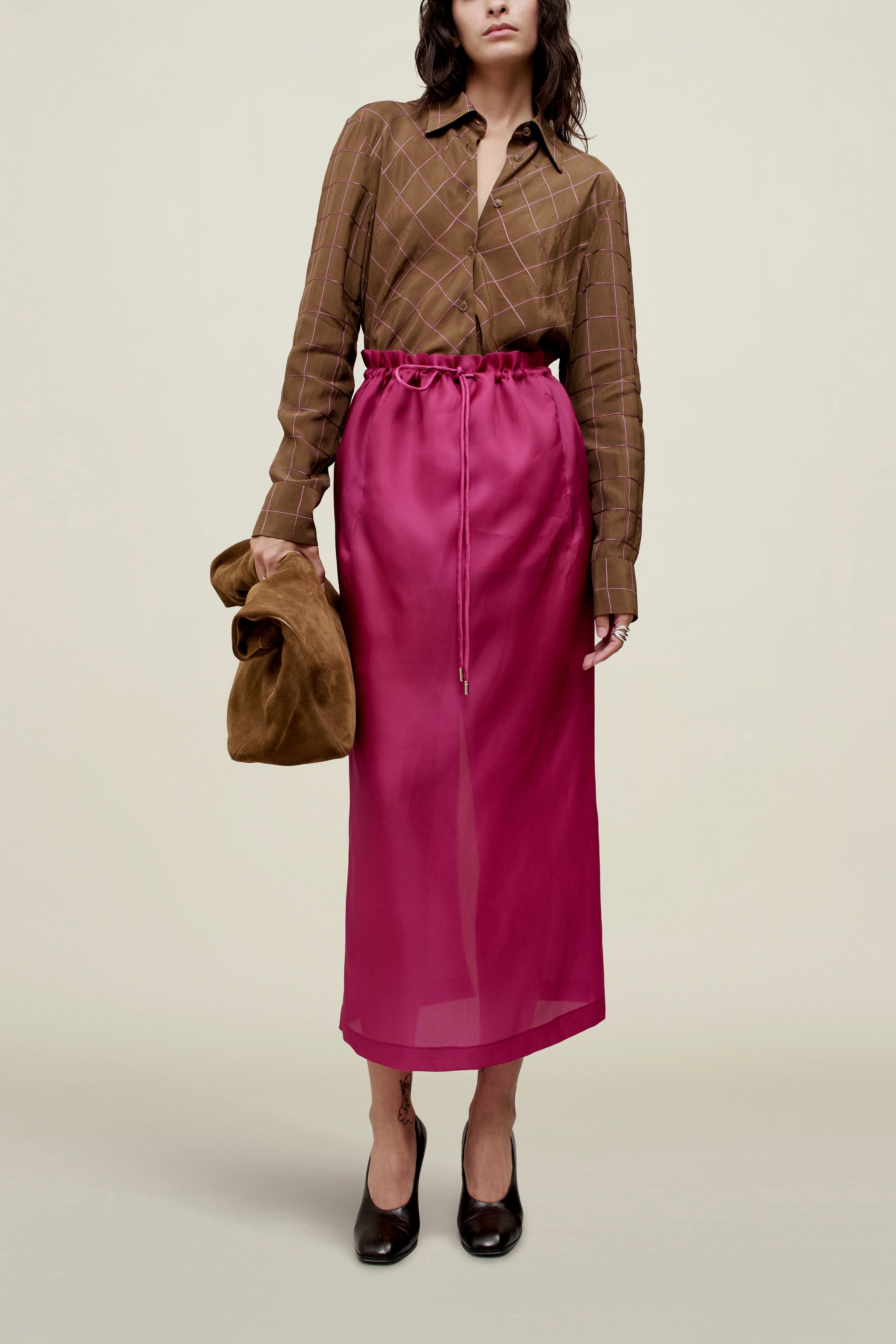 Regina Drawstring Skirt in Satin Faced Organza