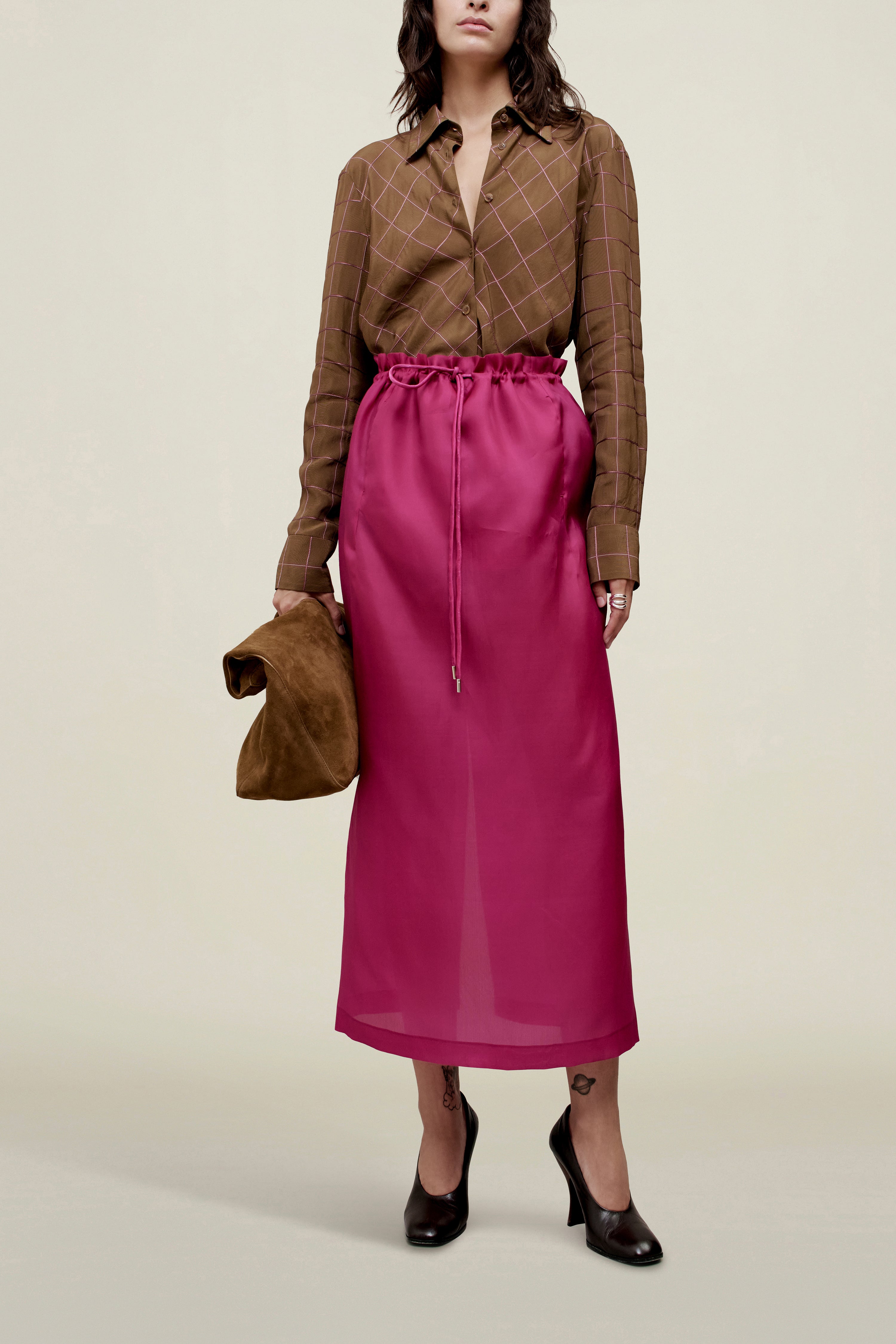 Regina Drawstring Skirt in Satin Faced Organza