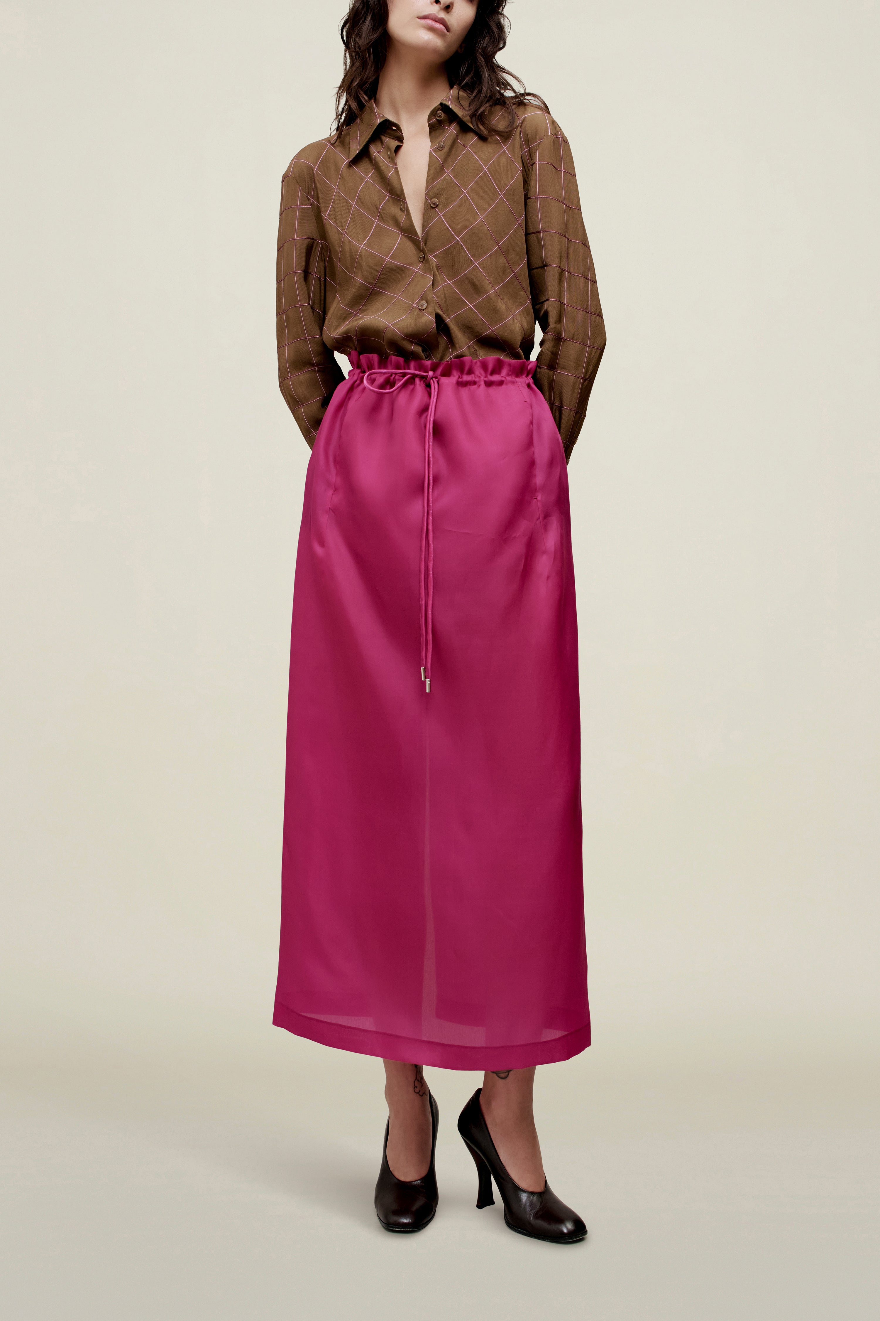 Regina Drawstring Skirt in Satin Faced Organza