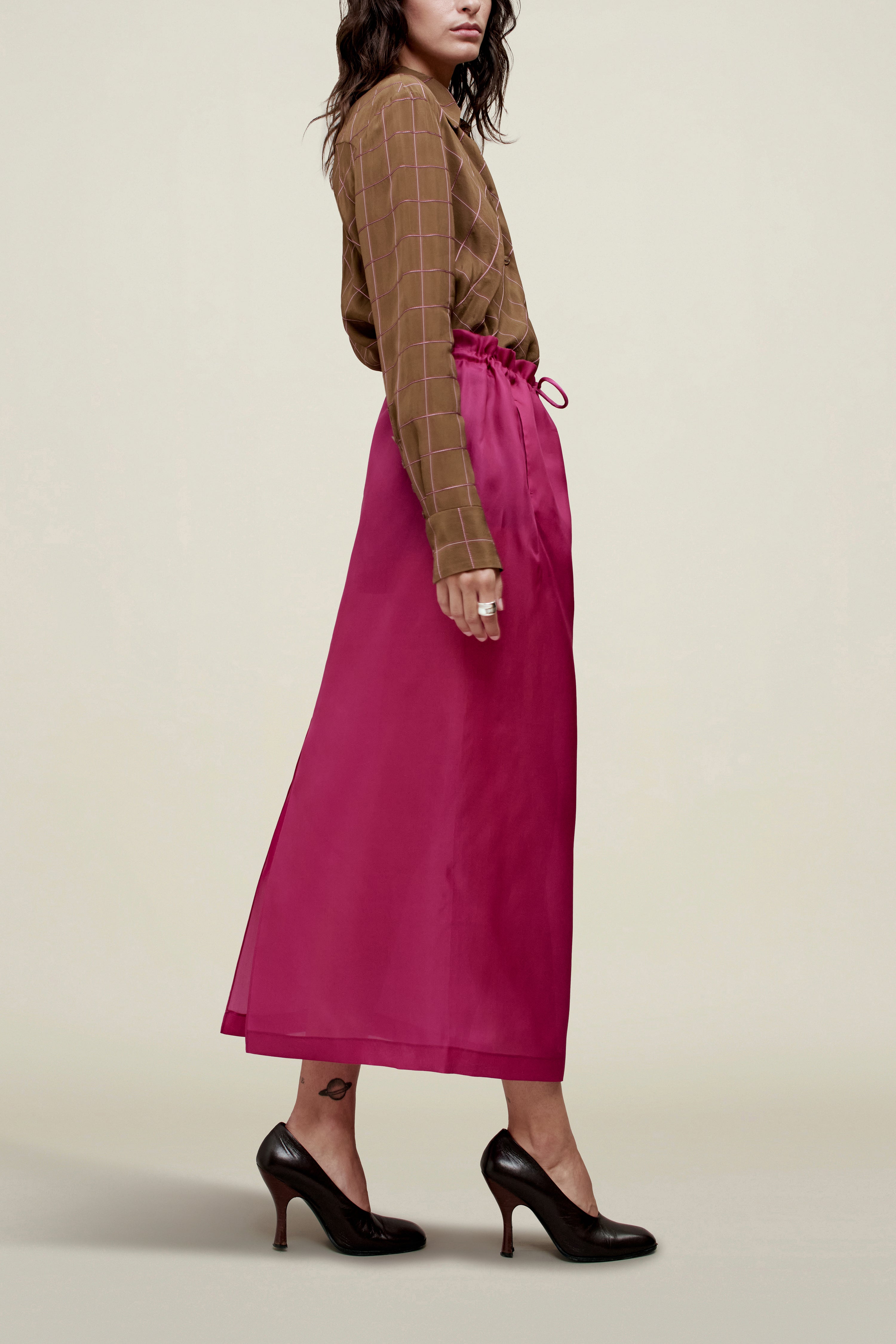 Regina Drawstring Skirt in Satin Faced Organza