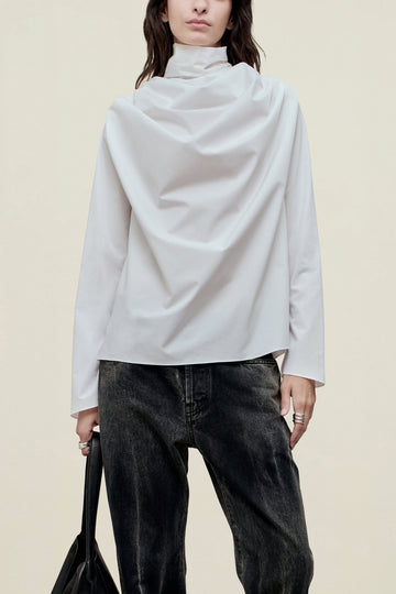 Penelope Draped Blouse in Cotton Poplin