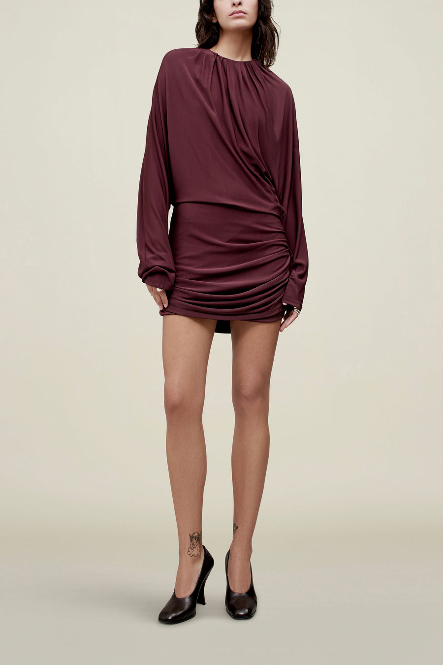 silk ruched mini dress Jones Ruched Satin Mini Dress in Red