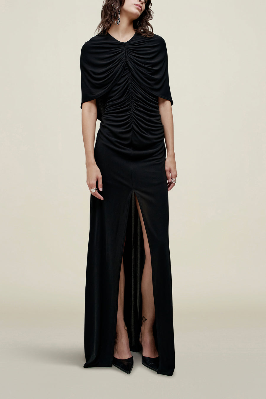 black matte jersey dress Susana Monaco Women's Long Sleeve High Slit Dress - Black