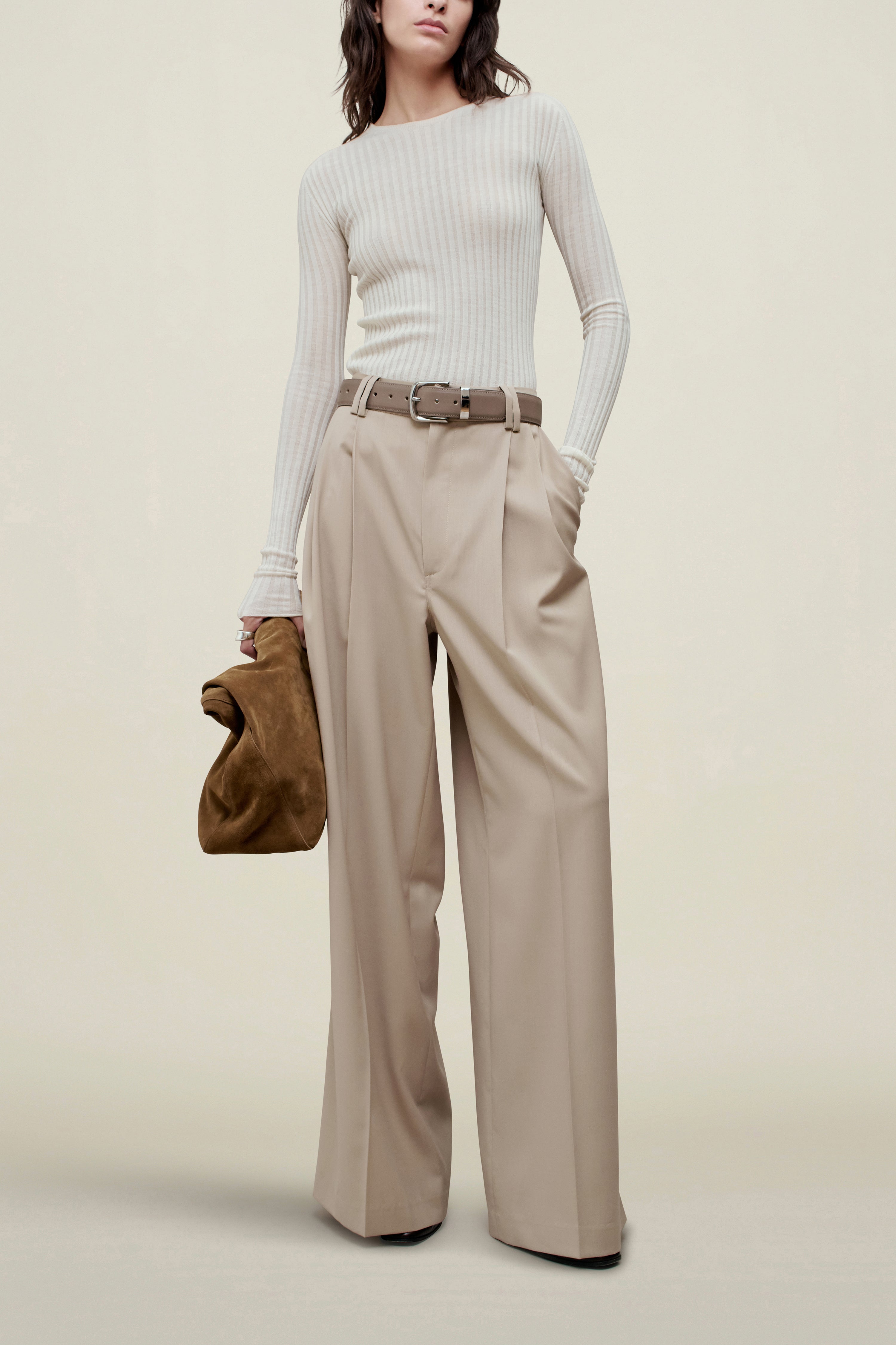 Fatima Wide Leg Trouser in Tropical Wool