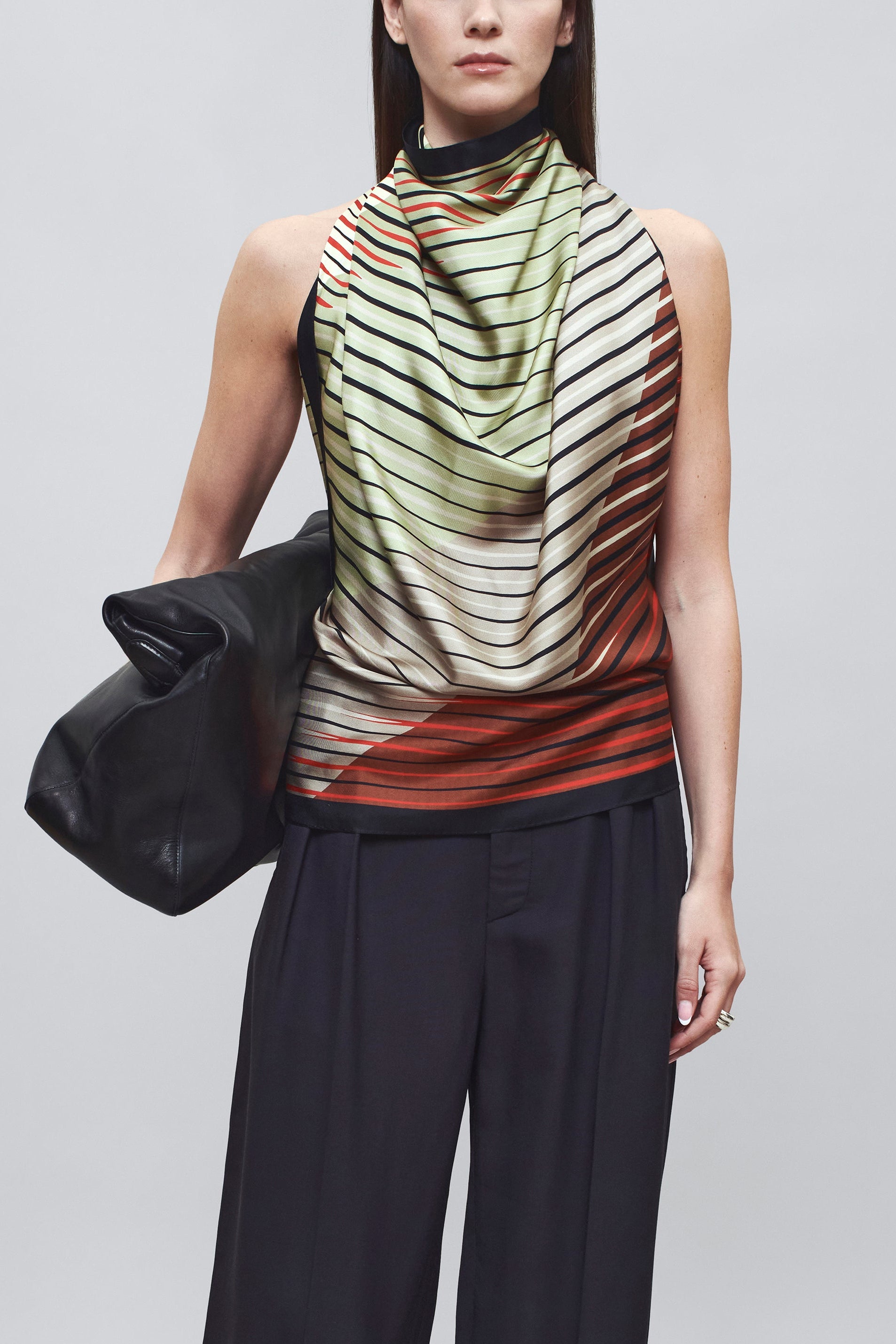 Fluted Scarf Top in Neutral Silk Twill