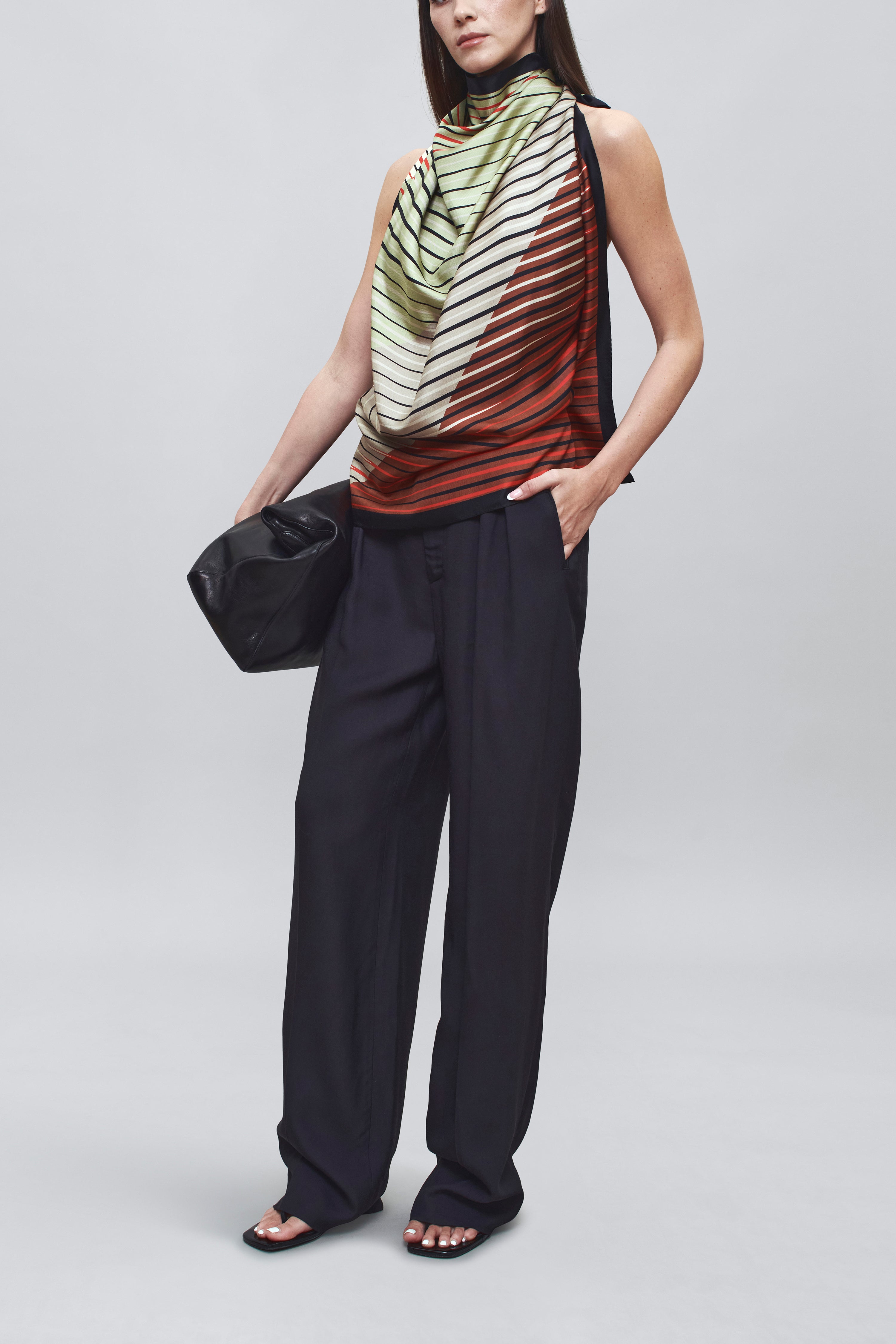 Fluted Scarf Top in Neutral Silk Twill