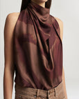Scarf Top in Cacao Moire Silk Twill
