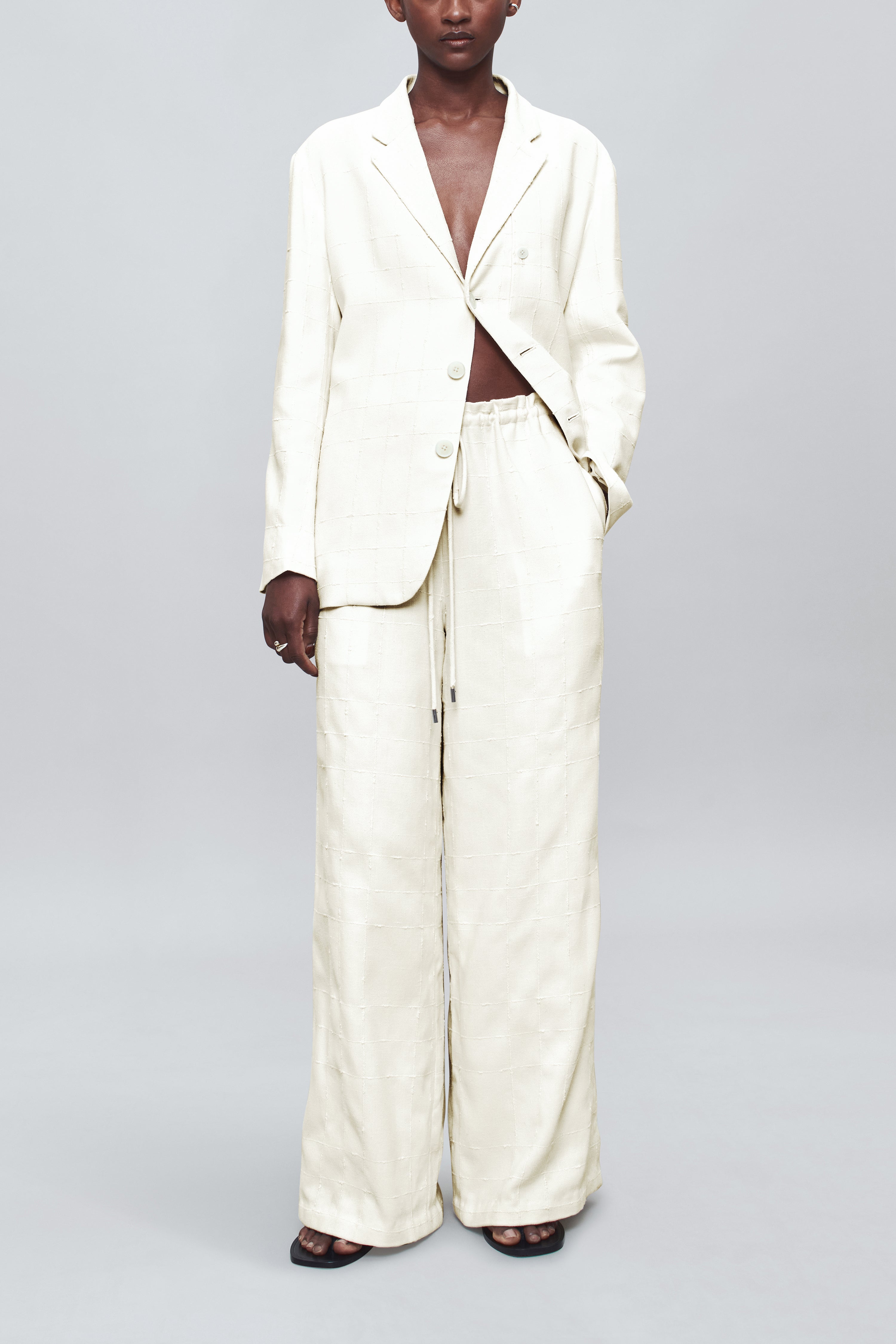 Wesley Drawstring Pant in Boucle Grid