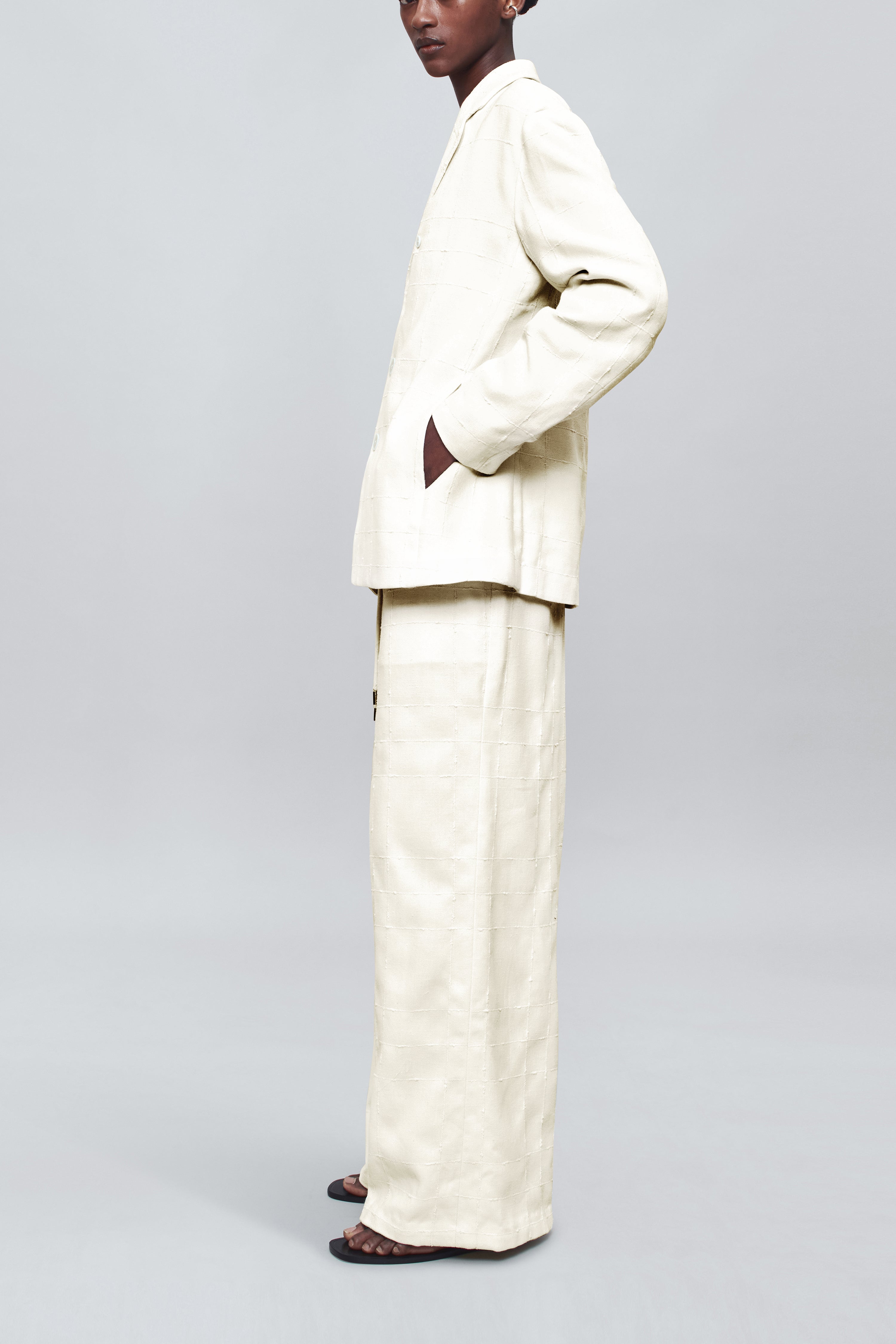 Wesley Drawstring Pant in Boucle Grid
