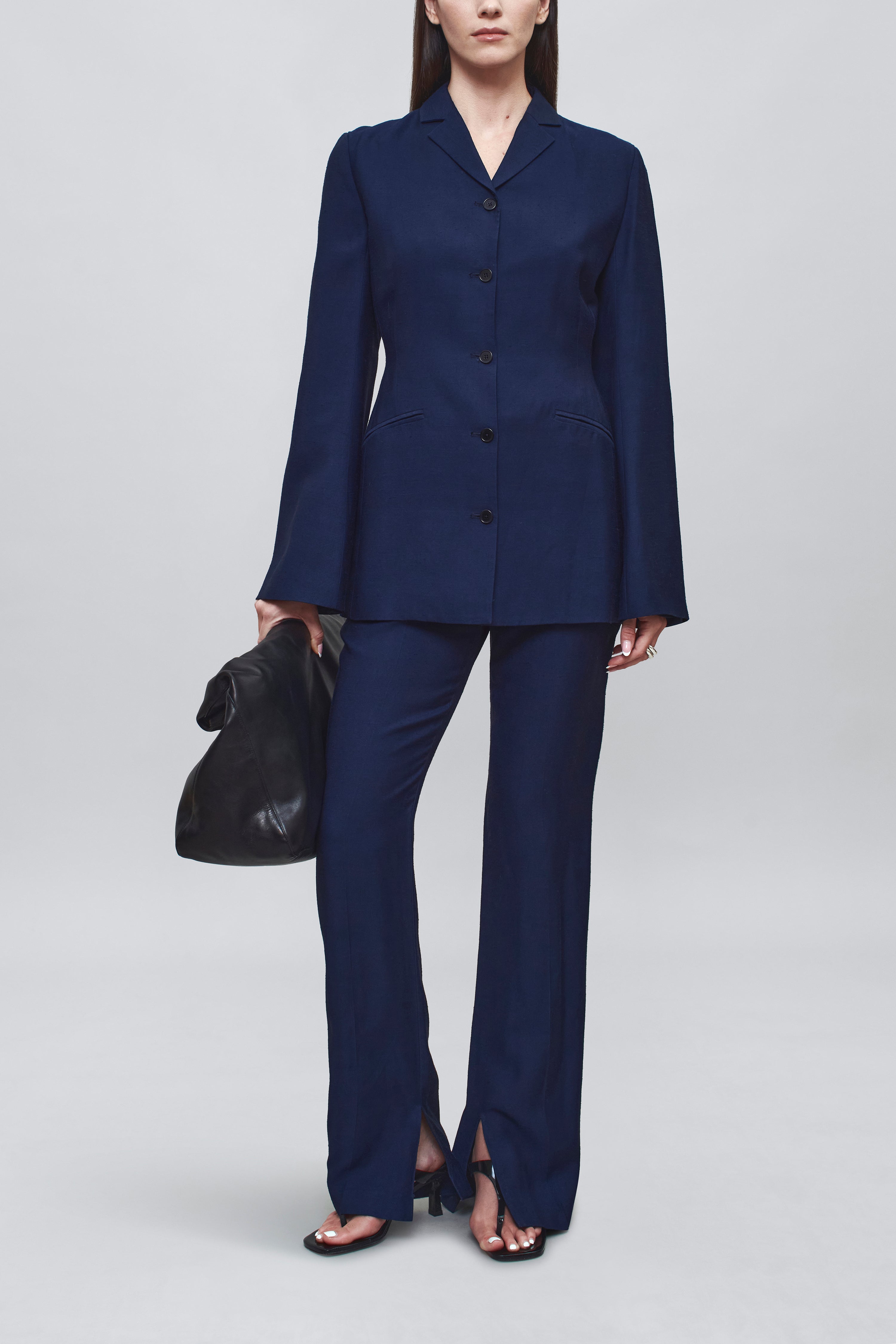 Charlie Long Trouser in Slub Suiting