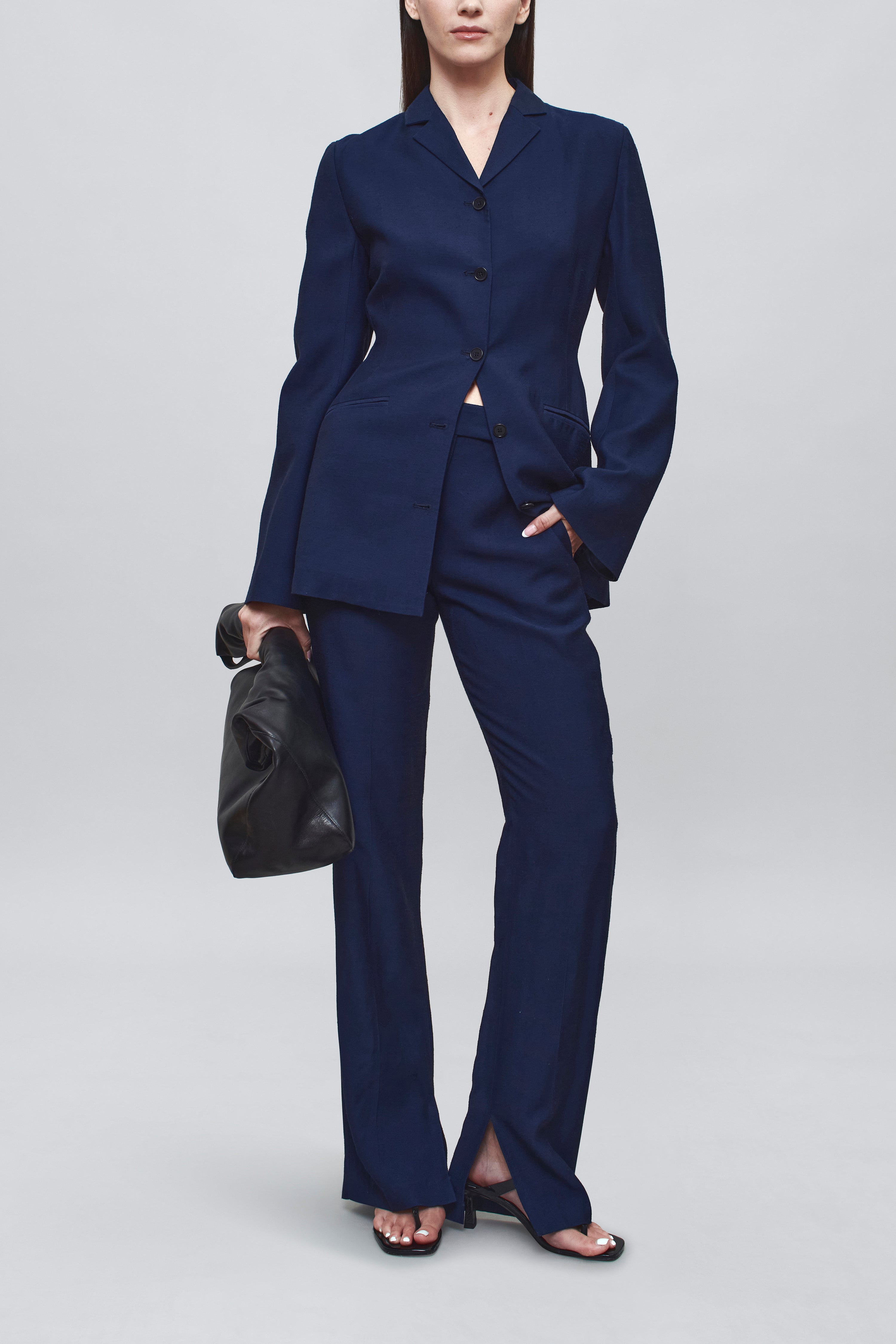 Charlie Long Trouser in Slub Suiting