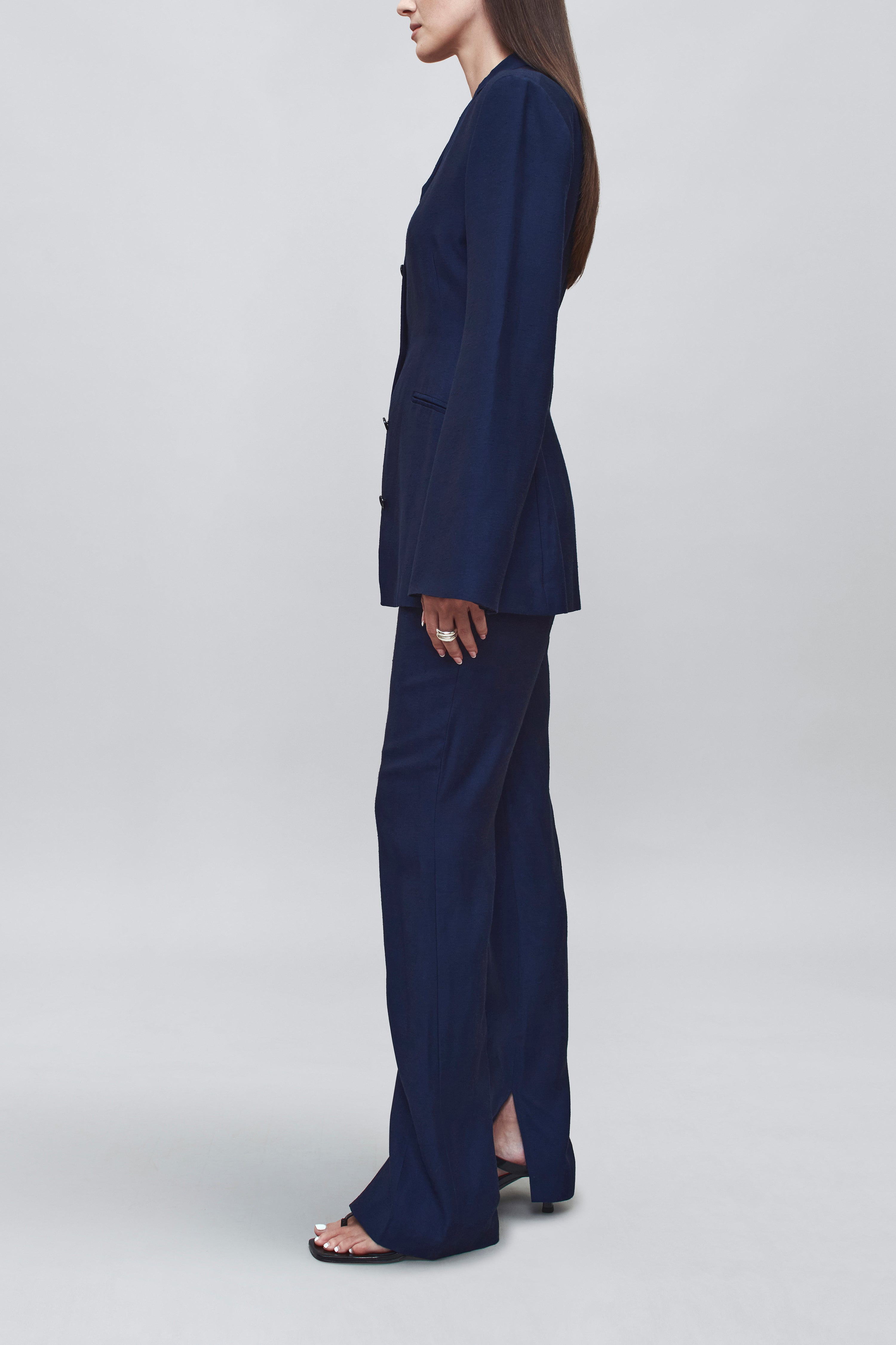 Benny Longline Blazer in Slub Suiting