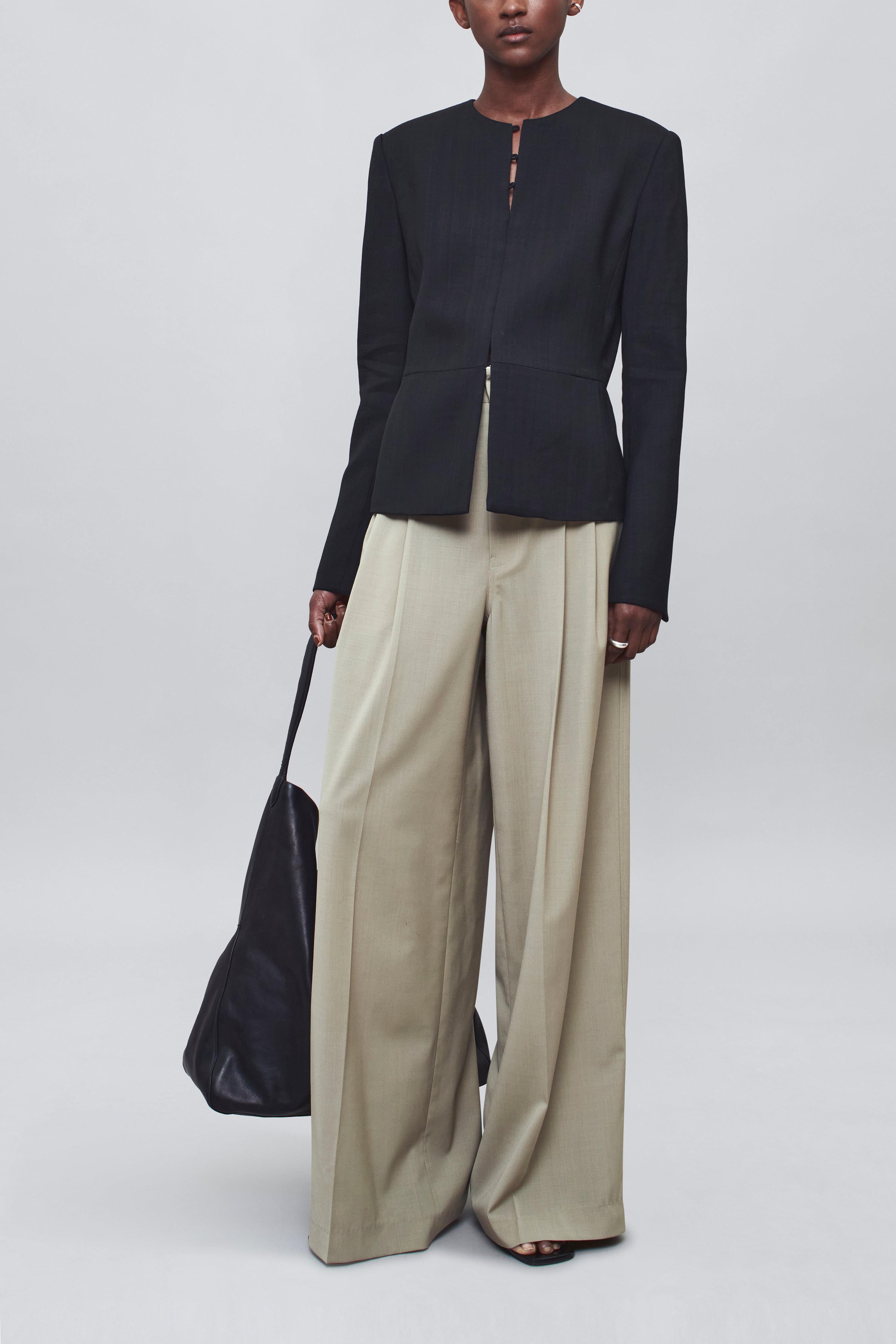 Fatima Wide Leg Trouser in Paperweight Wool