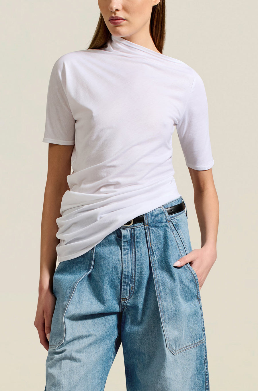 Gemma Short Sleeve Top in White Tencel Jersey