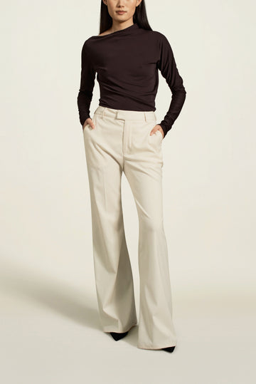 Athena Flare Pant in Ivory Tropical Wool