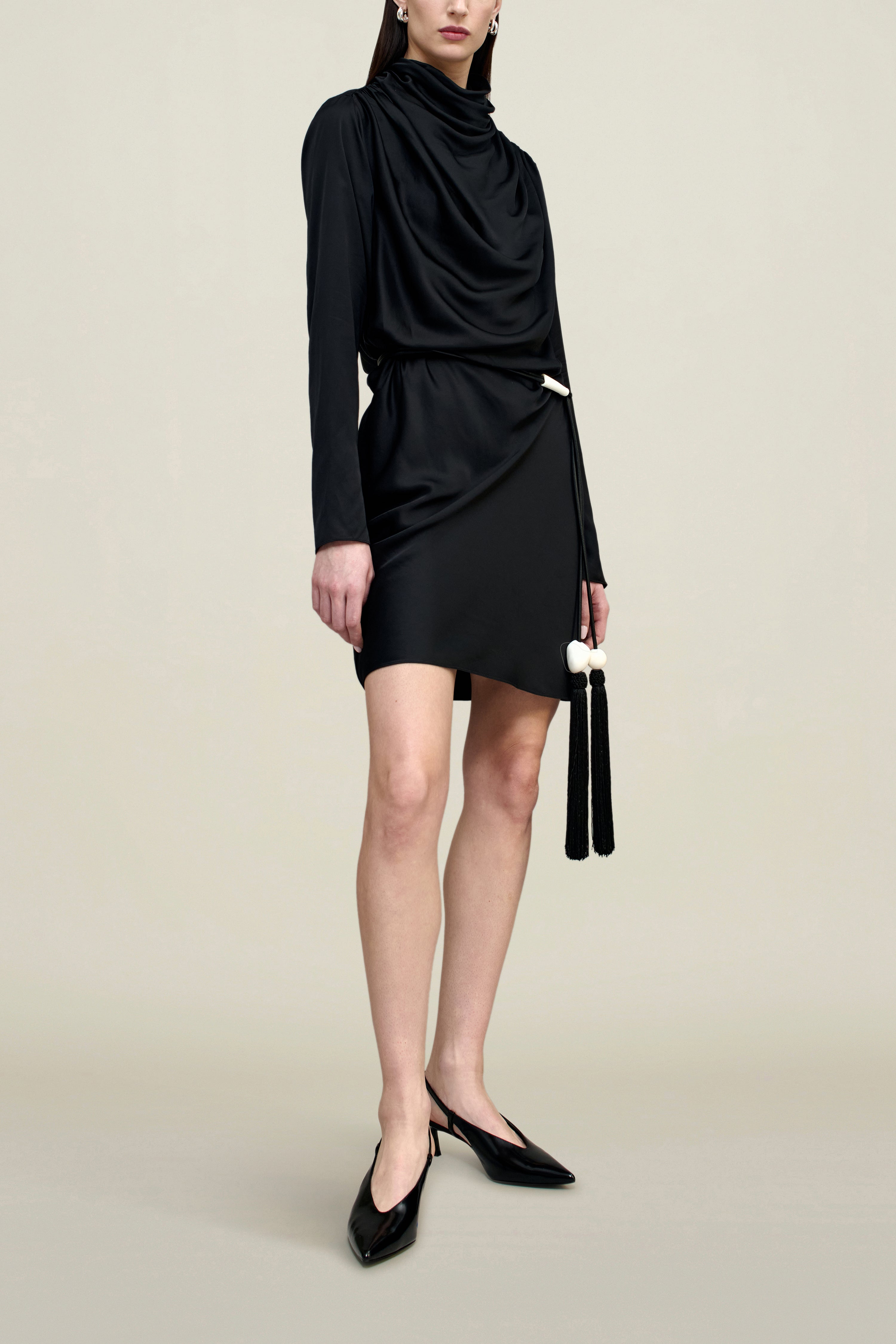 Cassandra Draped Dress in Soft Satin