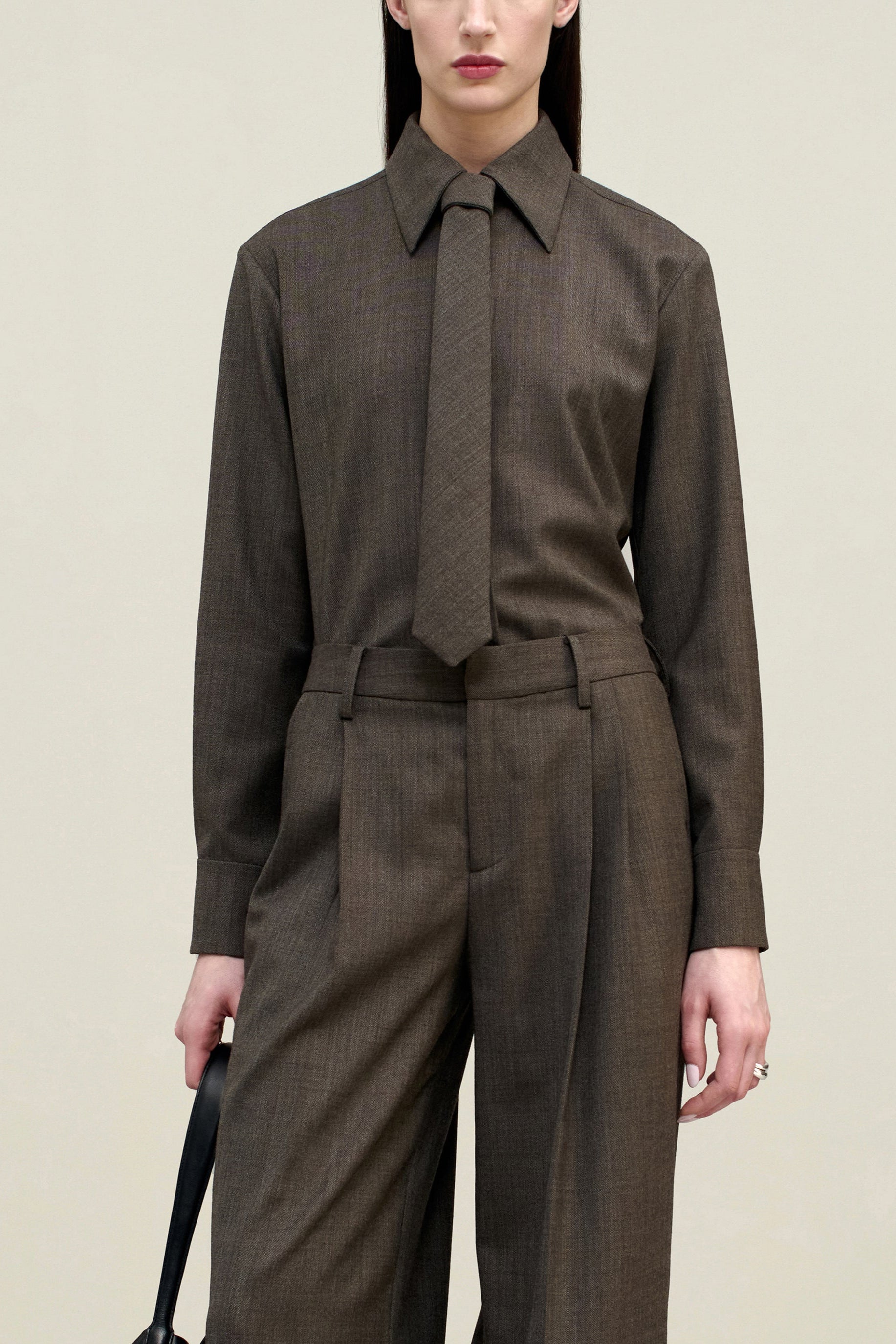 Billie Tie Blouse in Wool Suiting