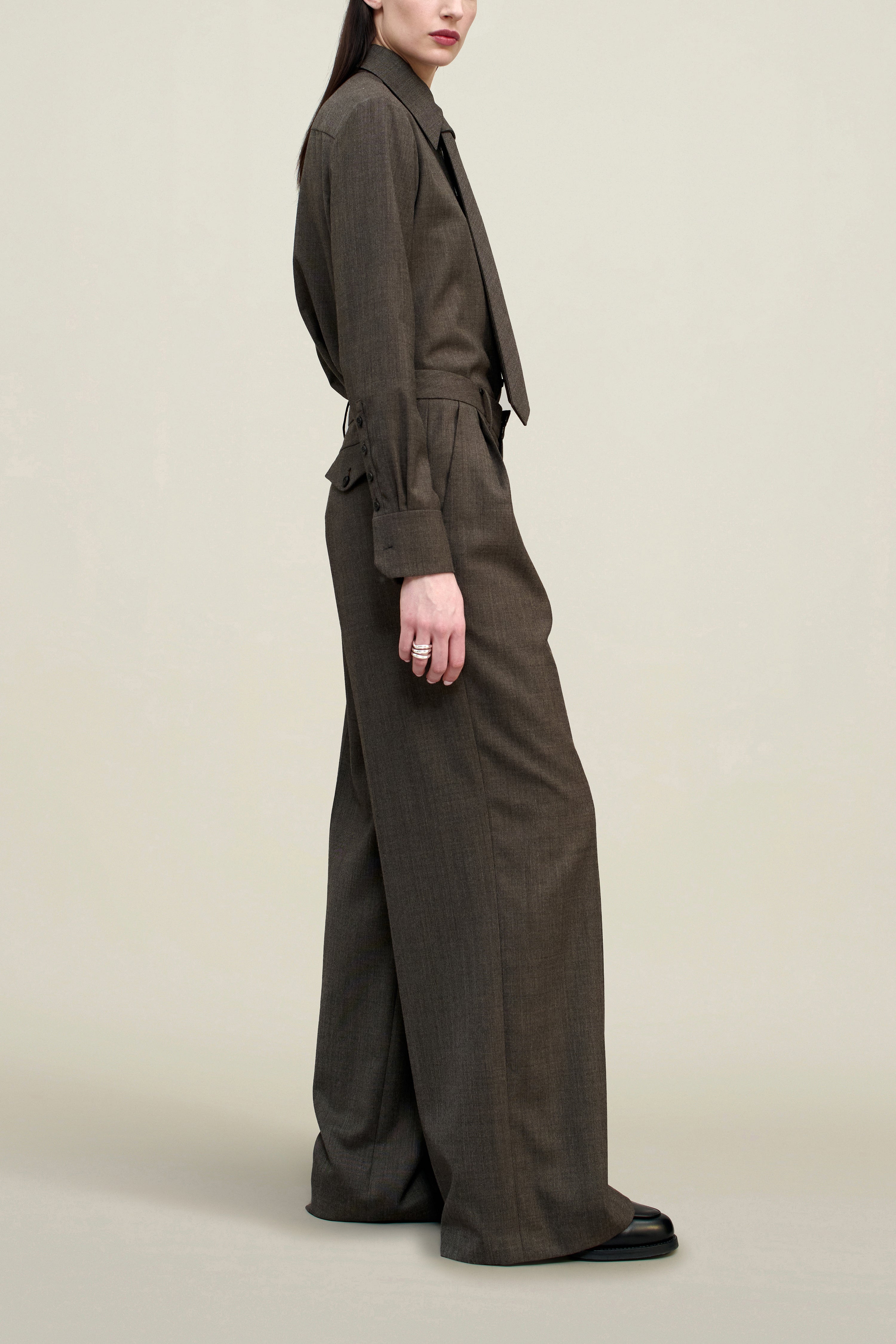 Billie Tie Blouse in Wool Suiting