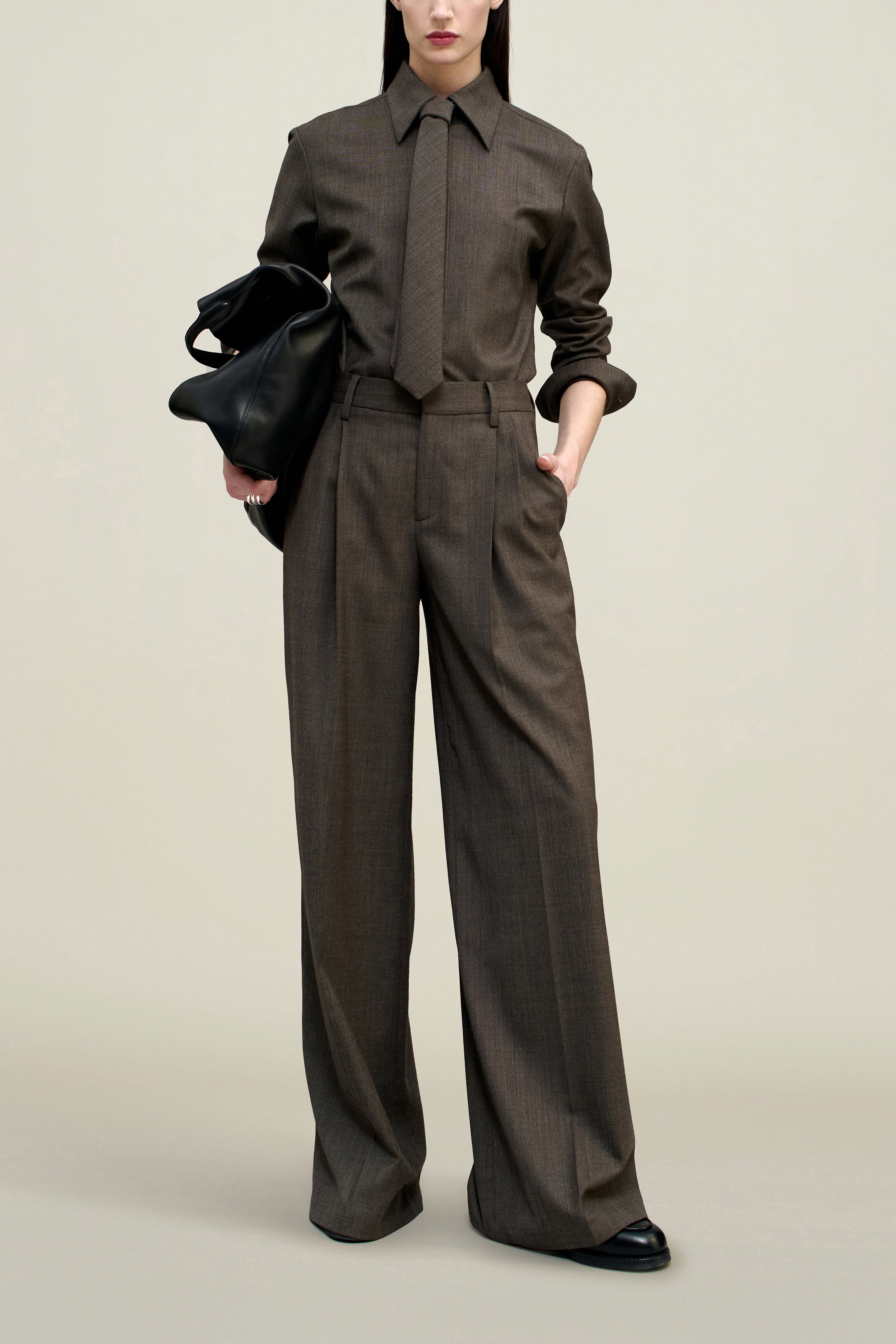 Billie Tie Blouse in Wool Suiting