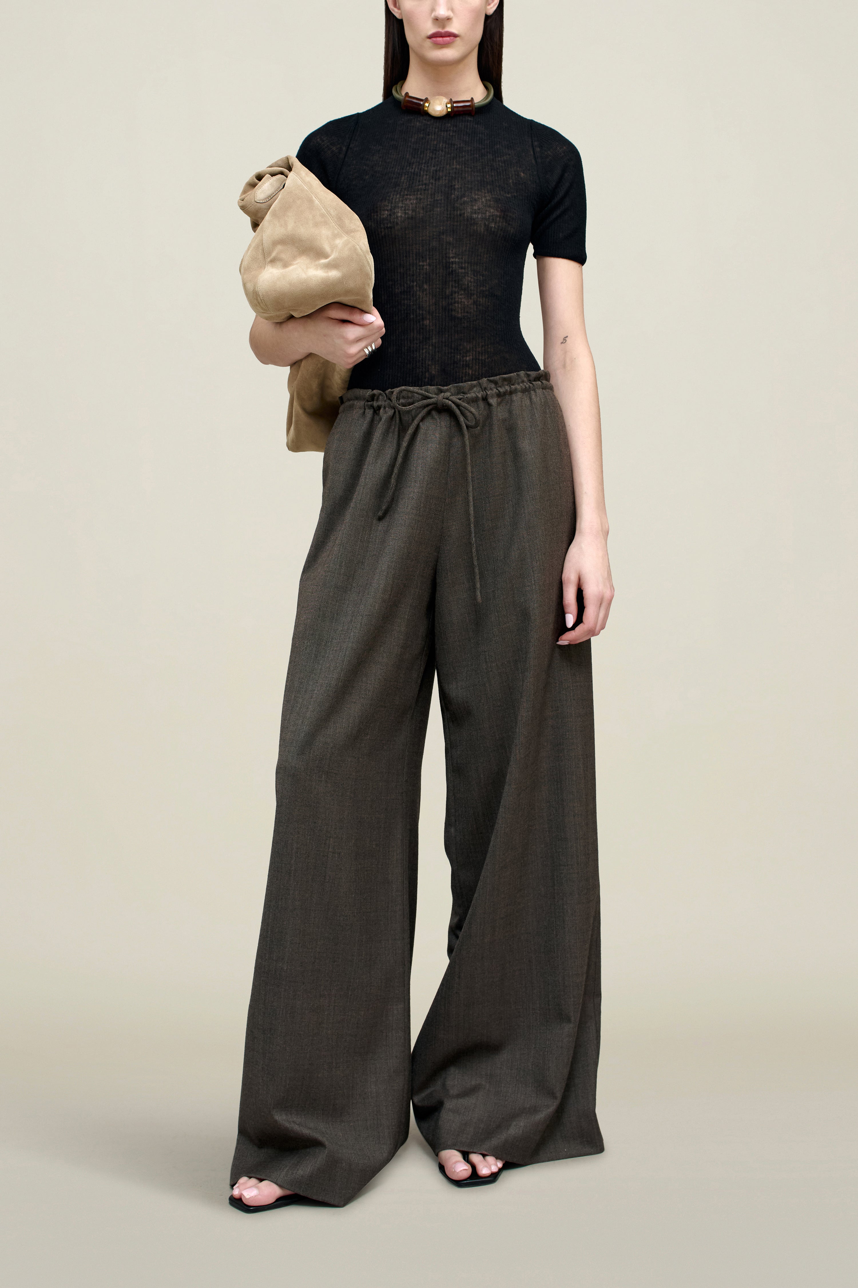 Wesley Drawstring Trouser in Light Wool Suiting
