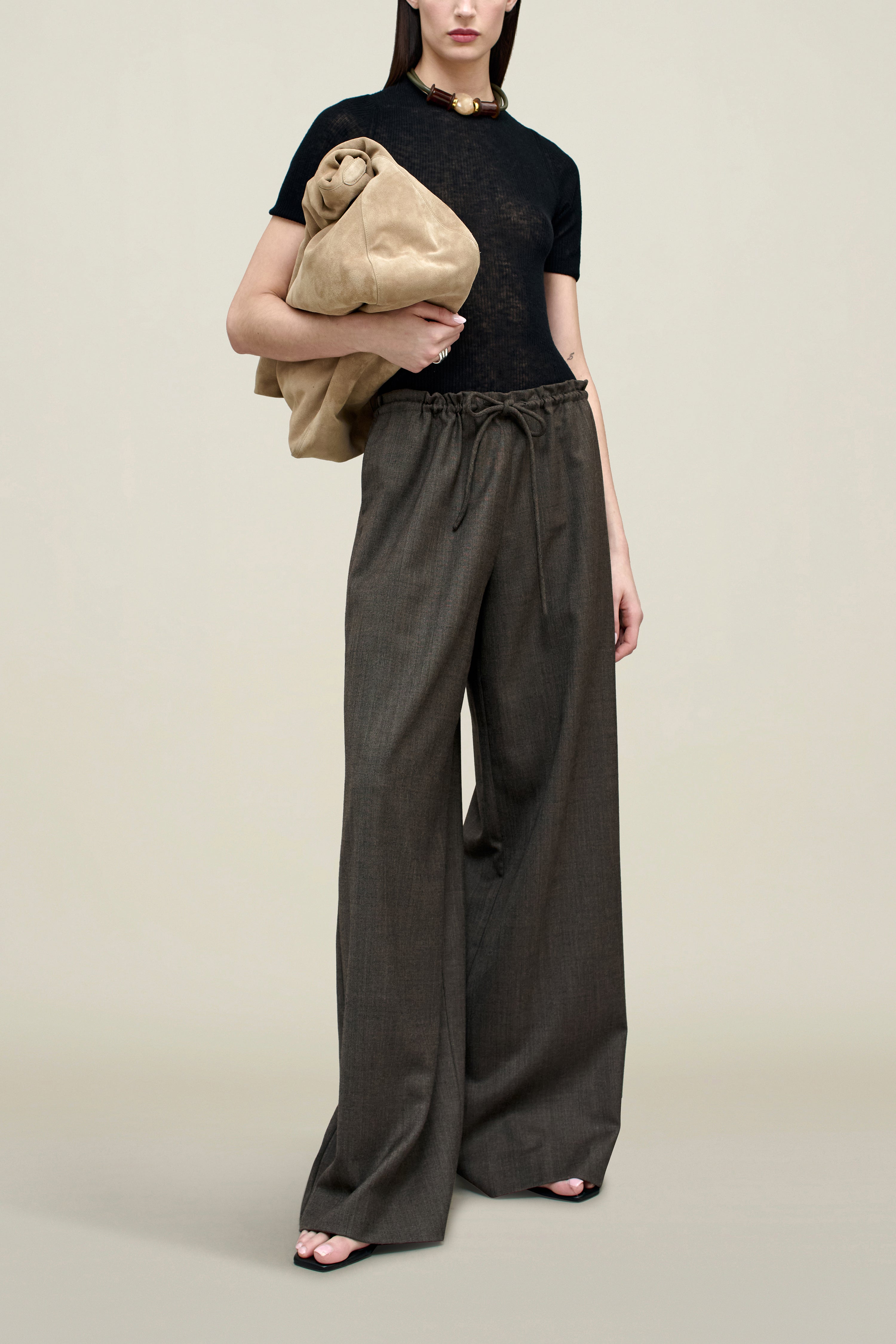 Wesley Drawstring Trouser in Light Wool Suiting