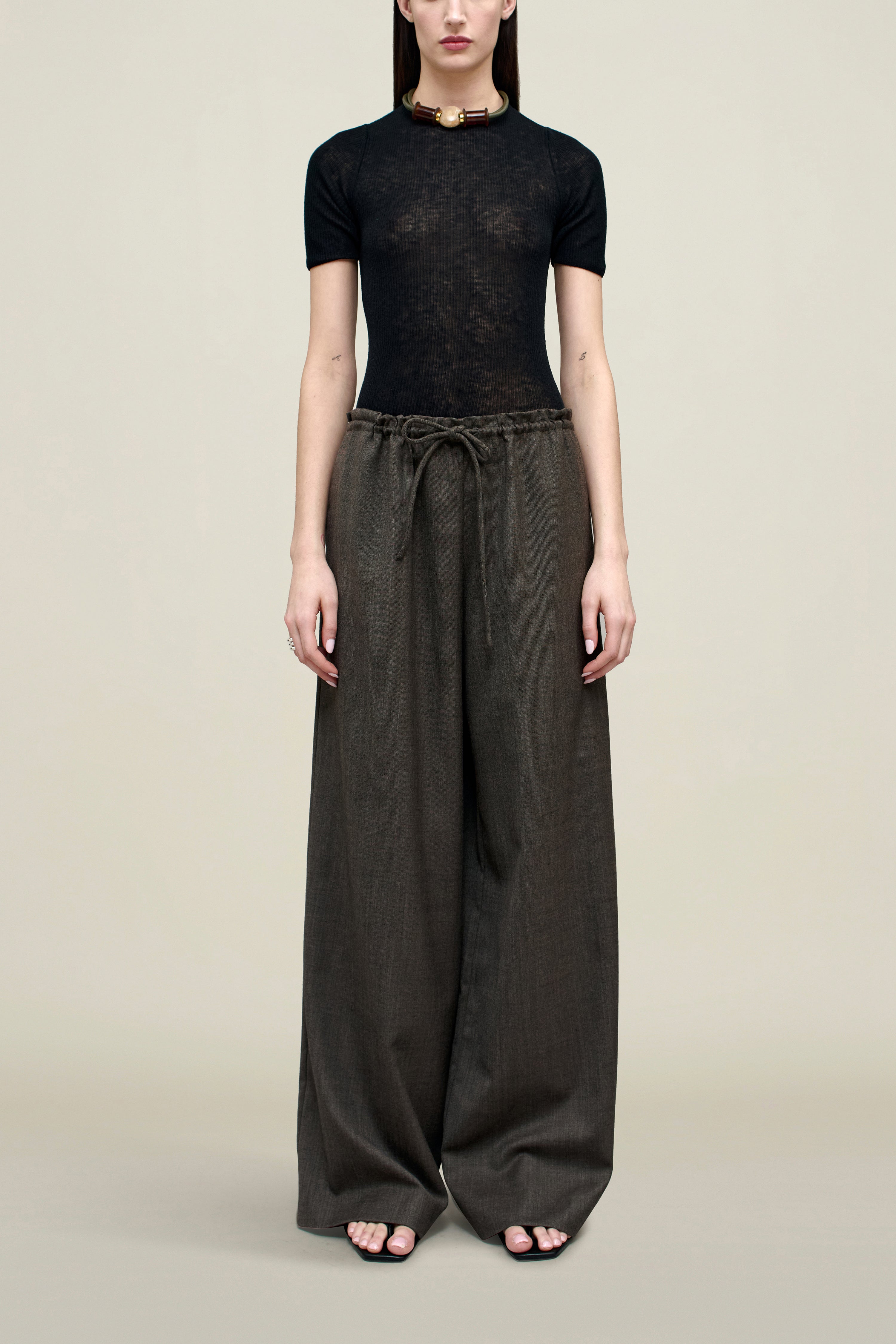 Wesley Drawstring Trouser in Light Wool Suiting