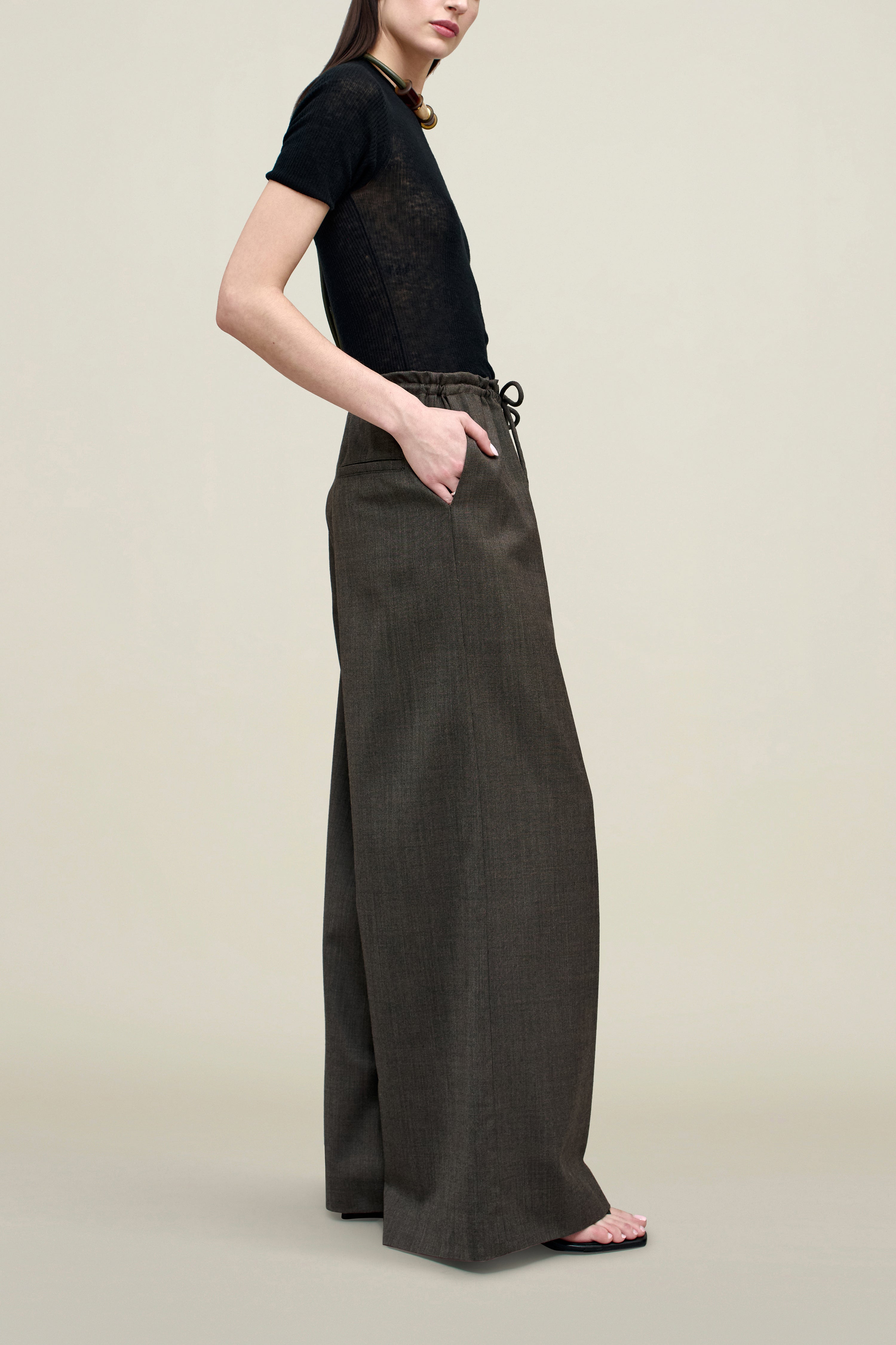 Wesley Drawstring Trouser in Light Wool Suiting