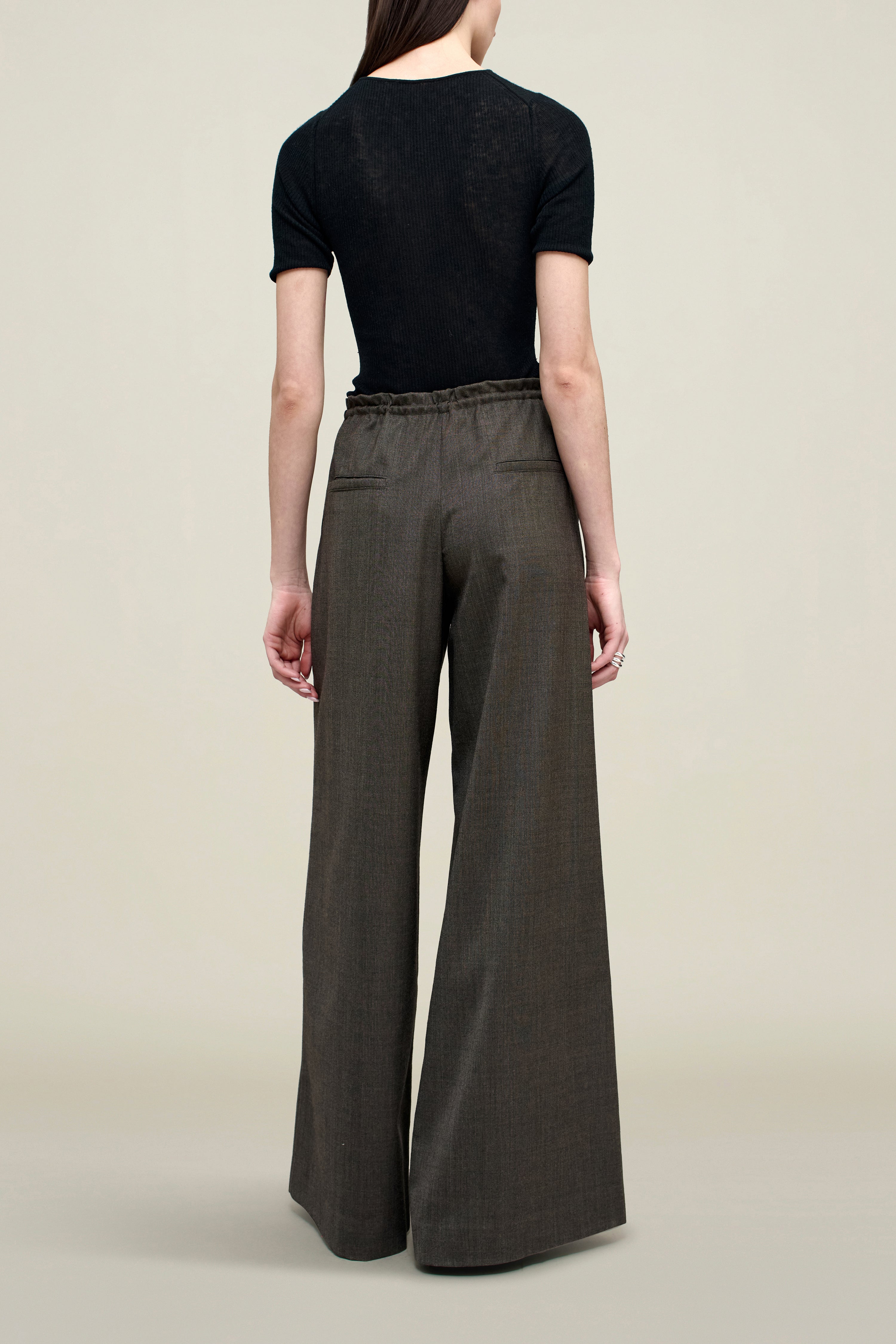 Wesley Drawstring Trouser in Light Wool Suiting