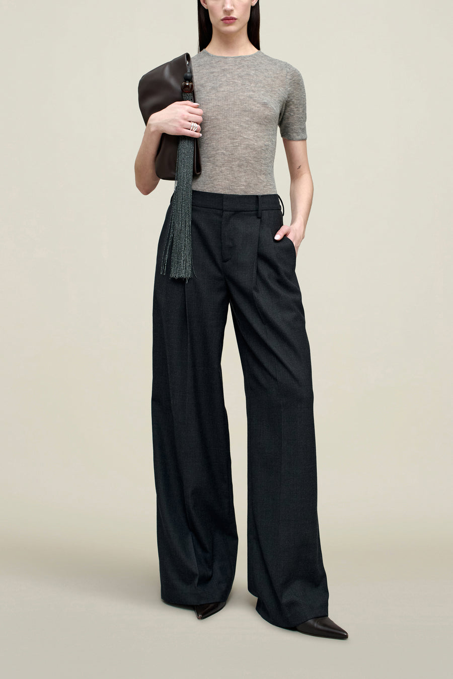 Roxana Low-Rise Trouser in Light Wool Suiting