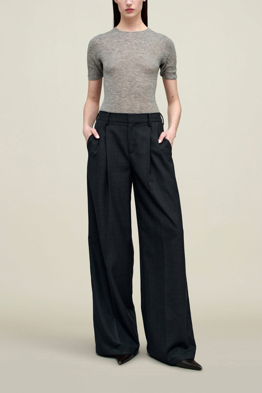 Roxana Low-Rise Trouser in Light Wool Suiting