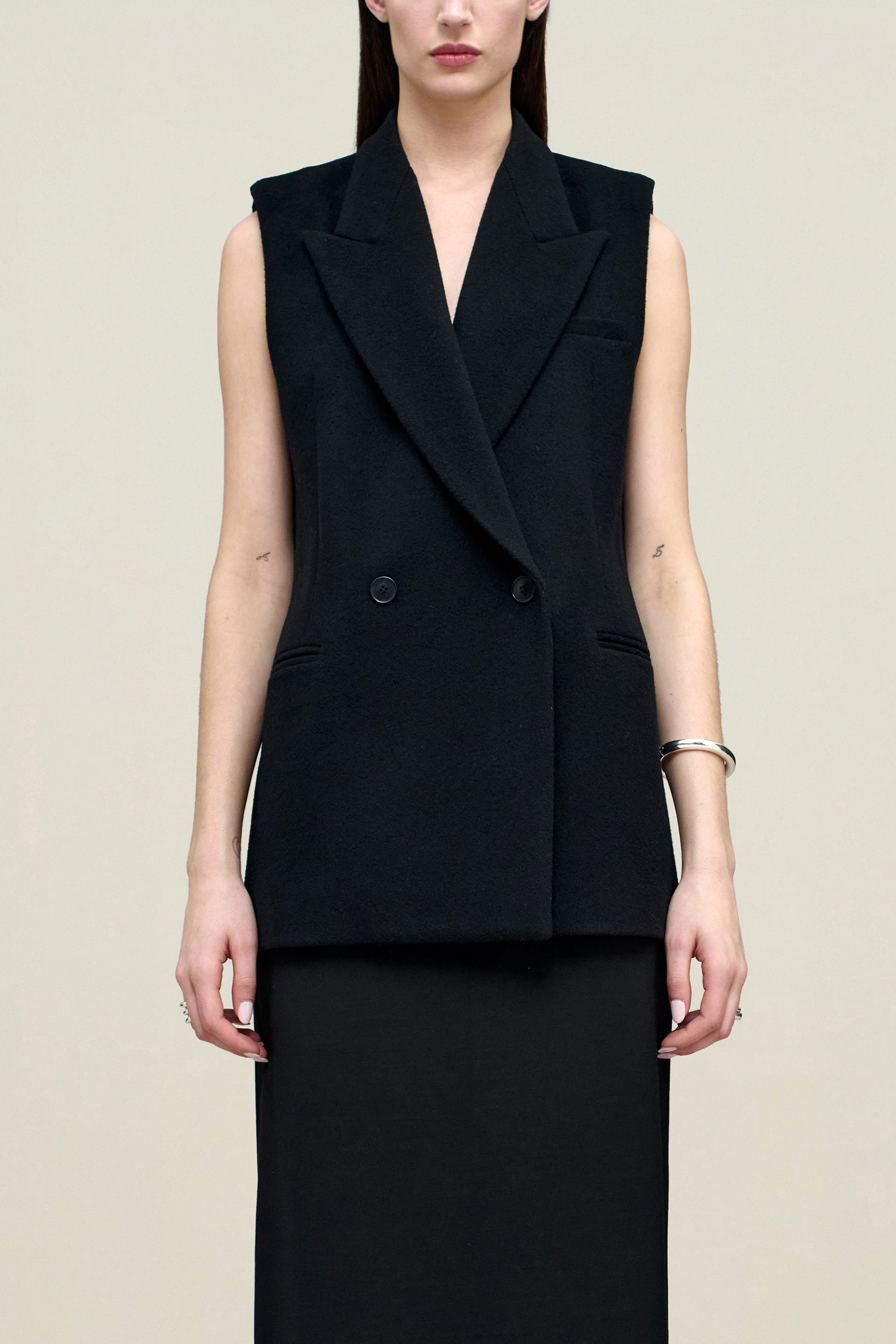 Deon Sleeveless Blazer in Wool Coating