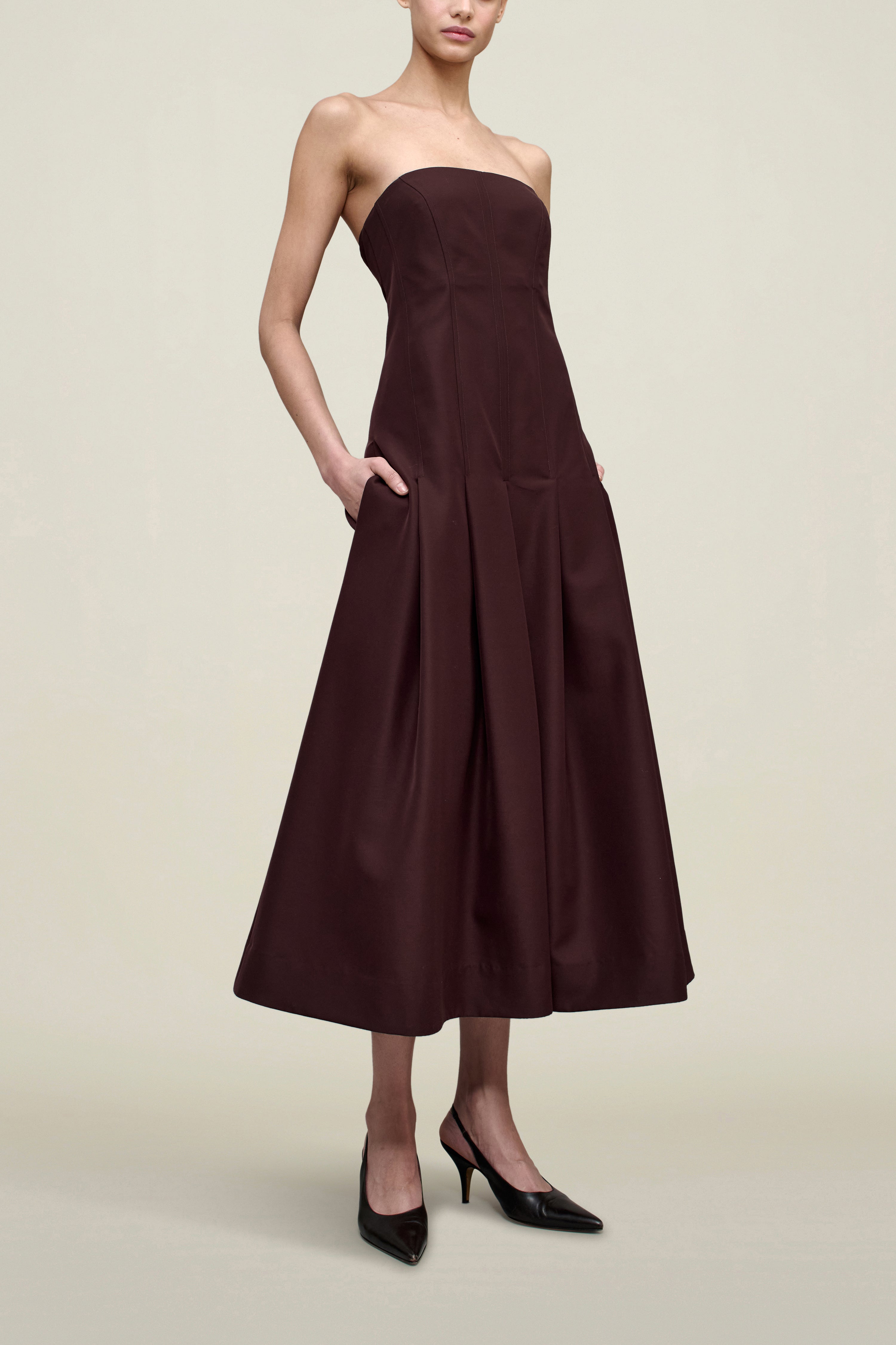 Maeve Pleated Dress in Wool Gazar