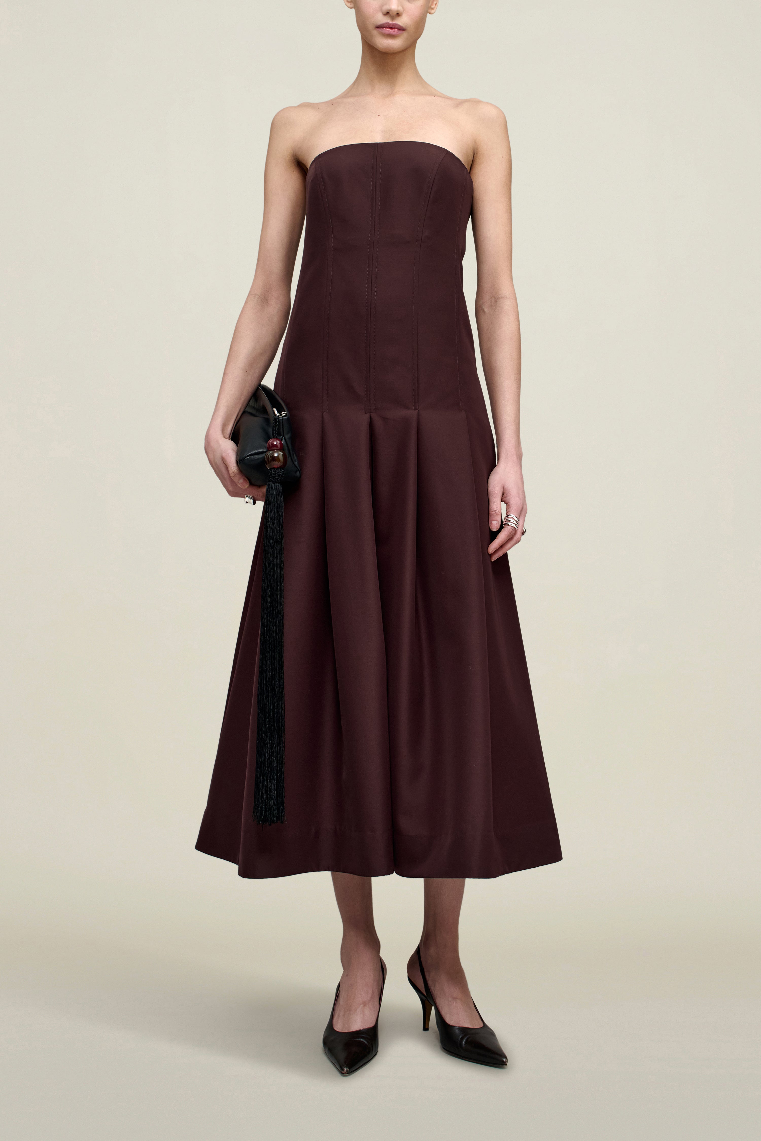 Maeve Pleated Dress in Wool Gazar