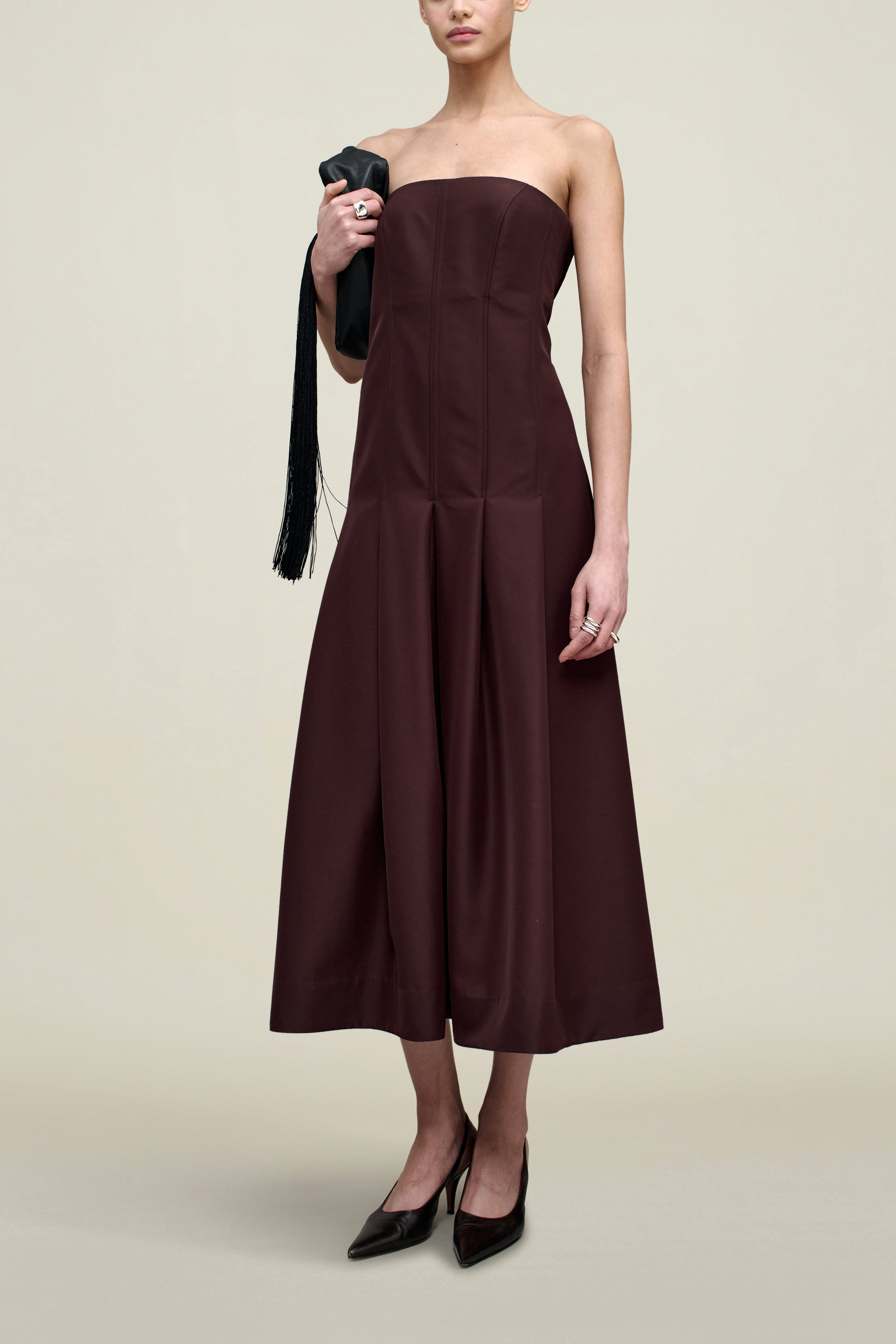 Maeve Pleated Dress in Wool Gazar