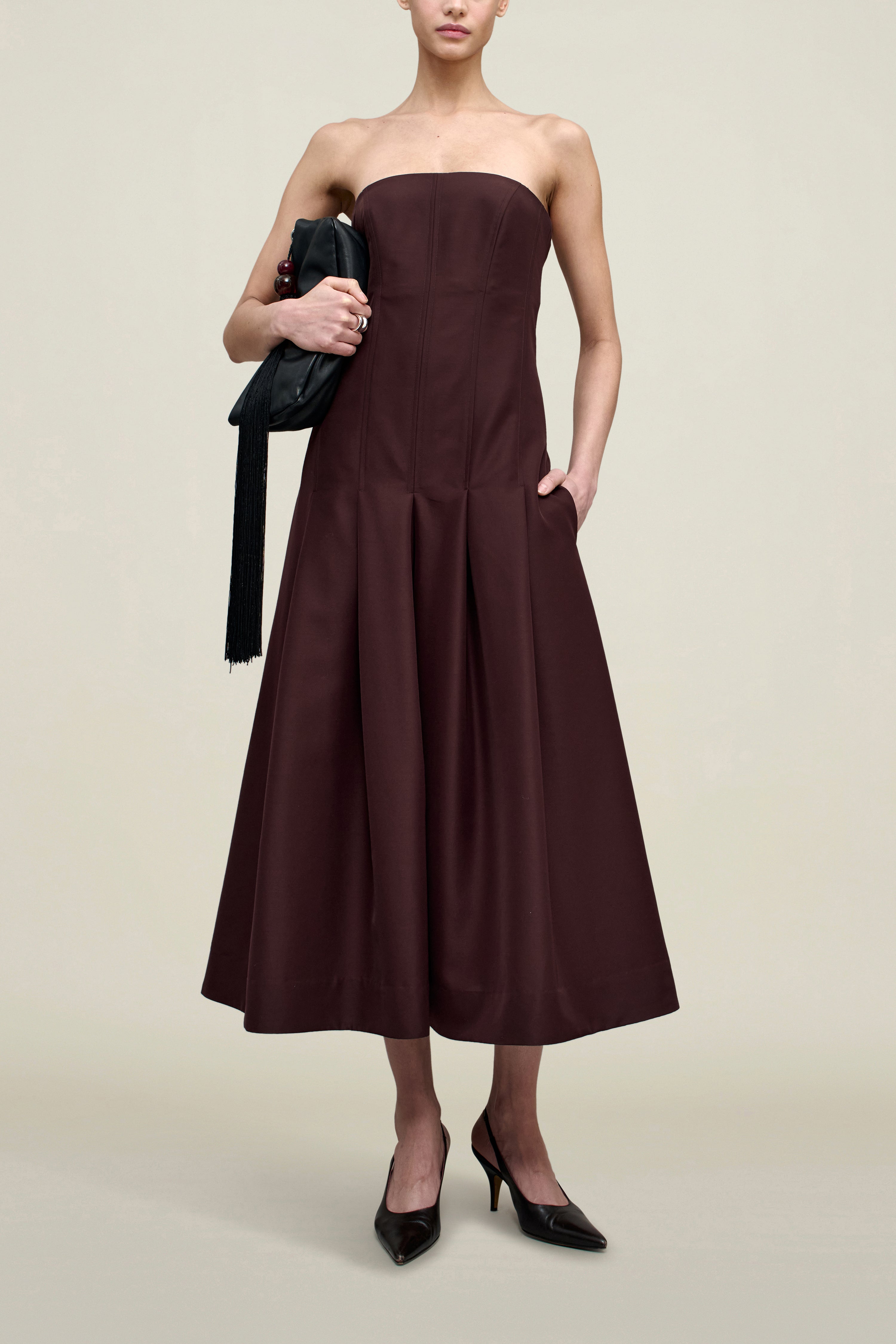 Maeve Pleated Dress in Wool Gazar