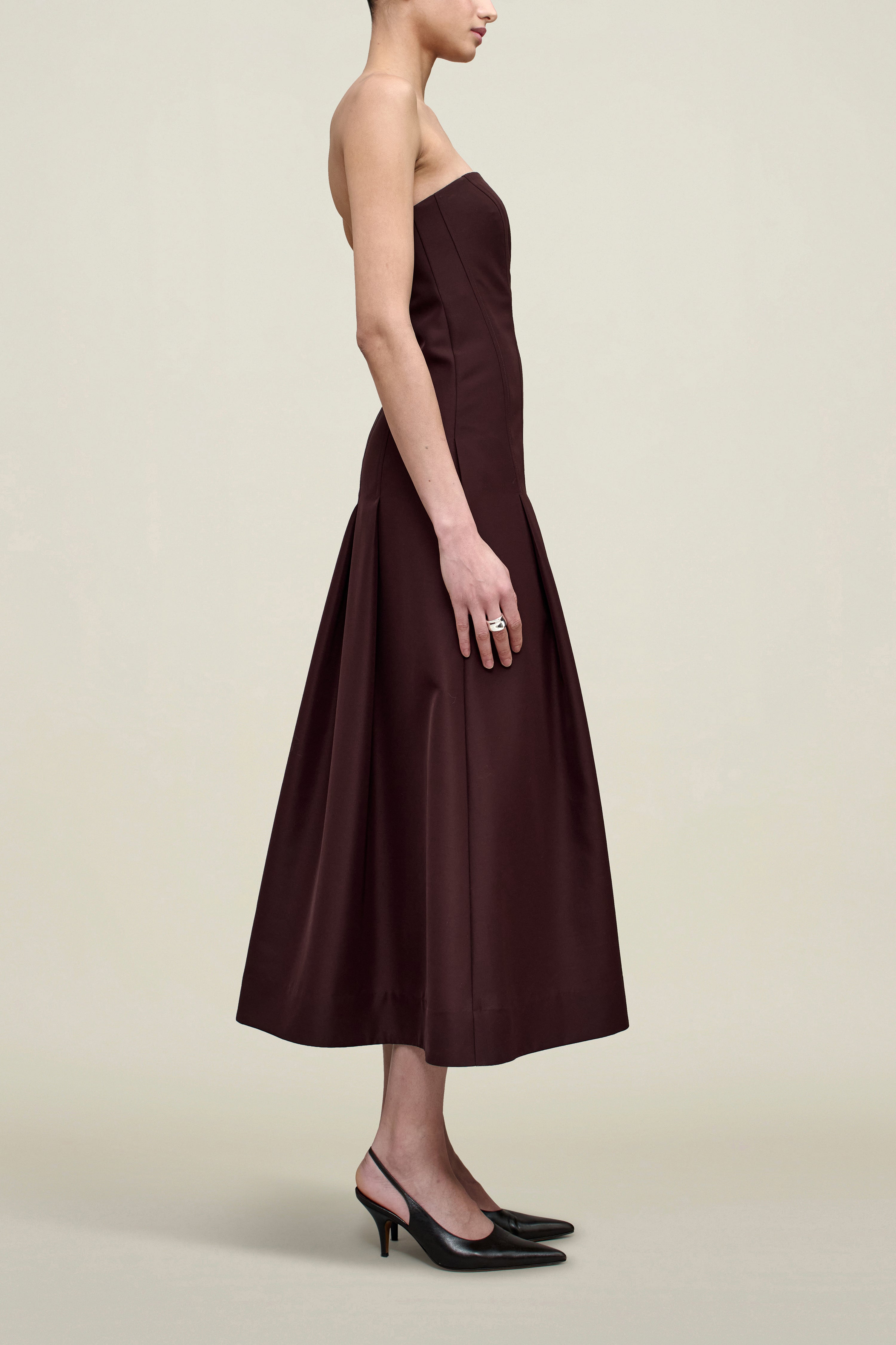 Maeve Pleated Dress in Wool Gazar