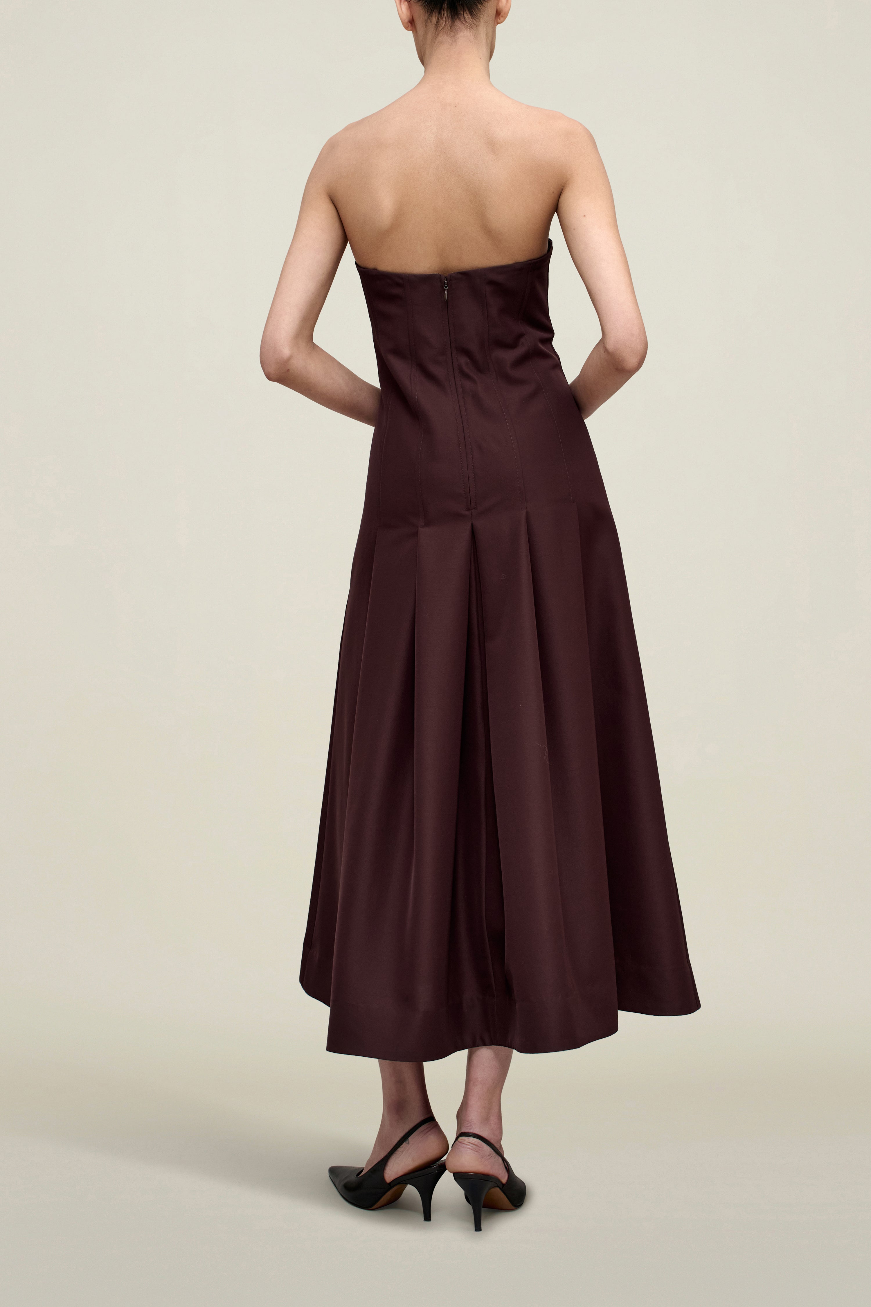 Maeve Pleated Dress in Wool Gazar