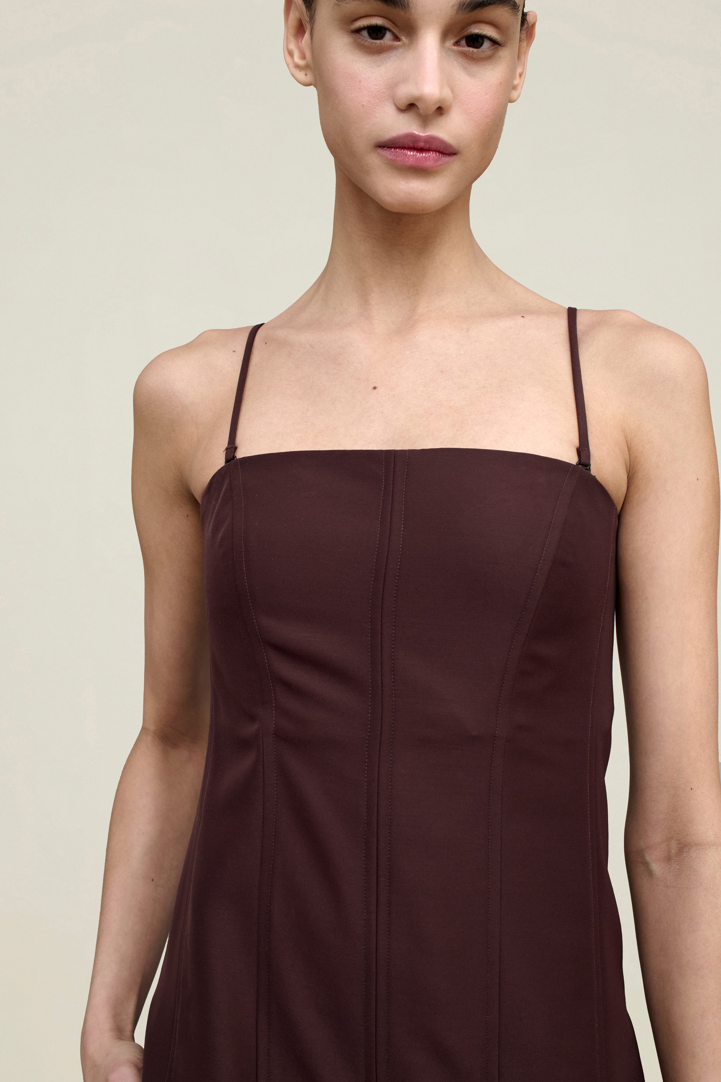 Maeve Pleated Dress in Wool Gazar