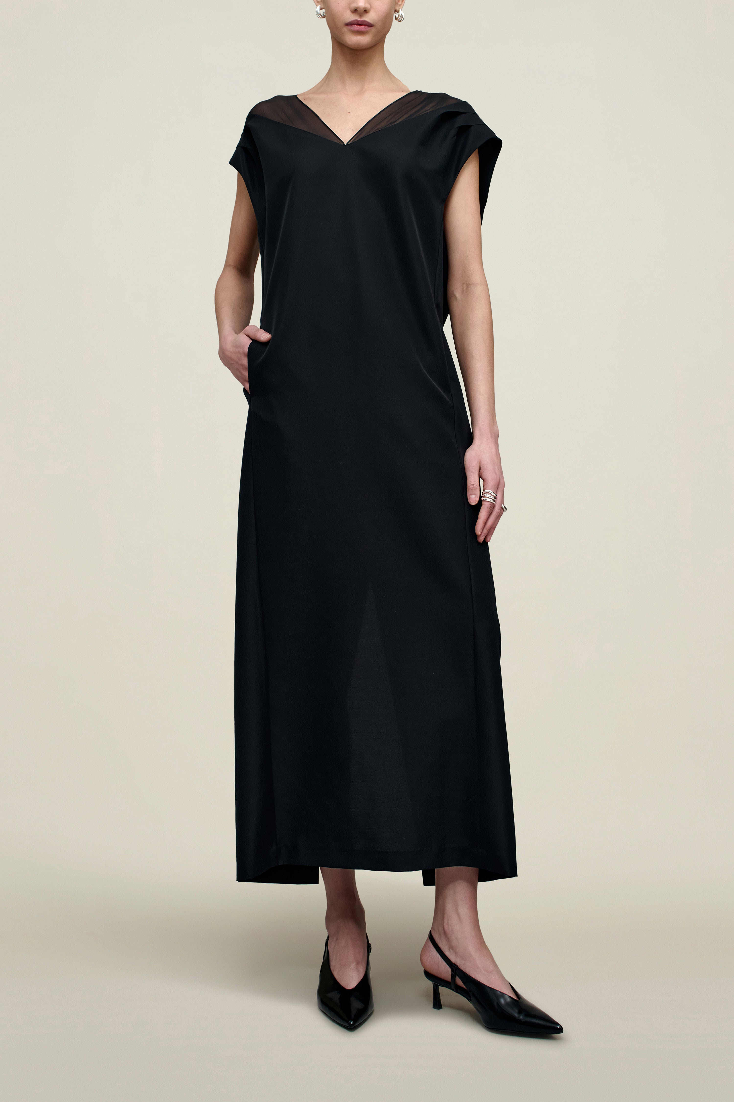 Sabel Cocoon Dress in Chiffon Gazar Combo