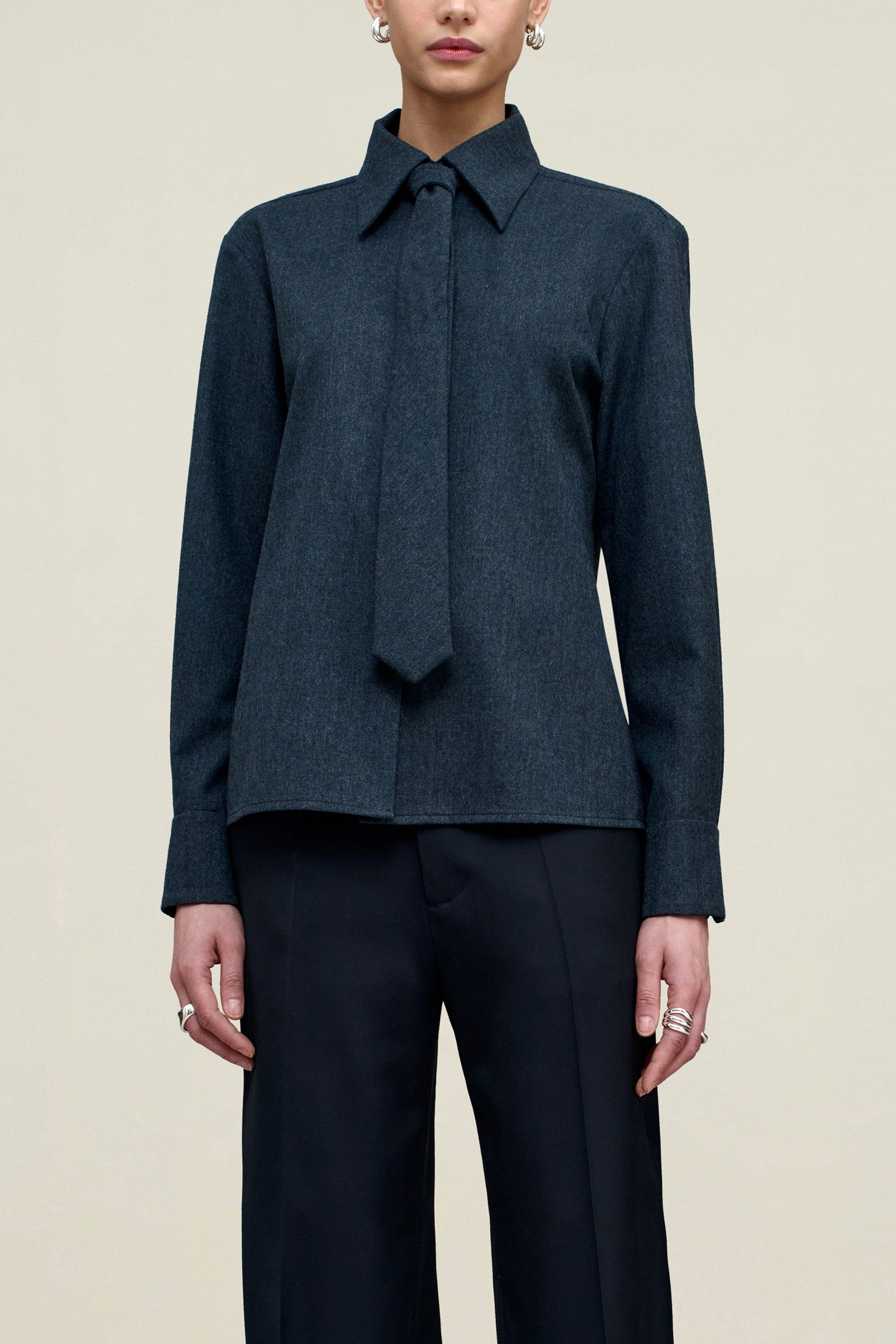 Billie Tie Blouse in Flannel Suiting