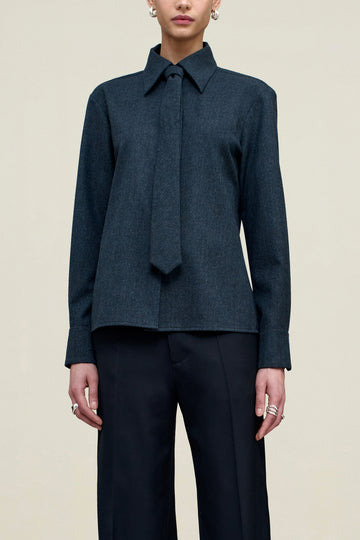 Billie Tie Blouse in Flannel Suiting