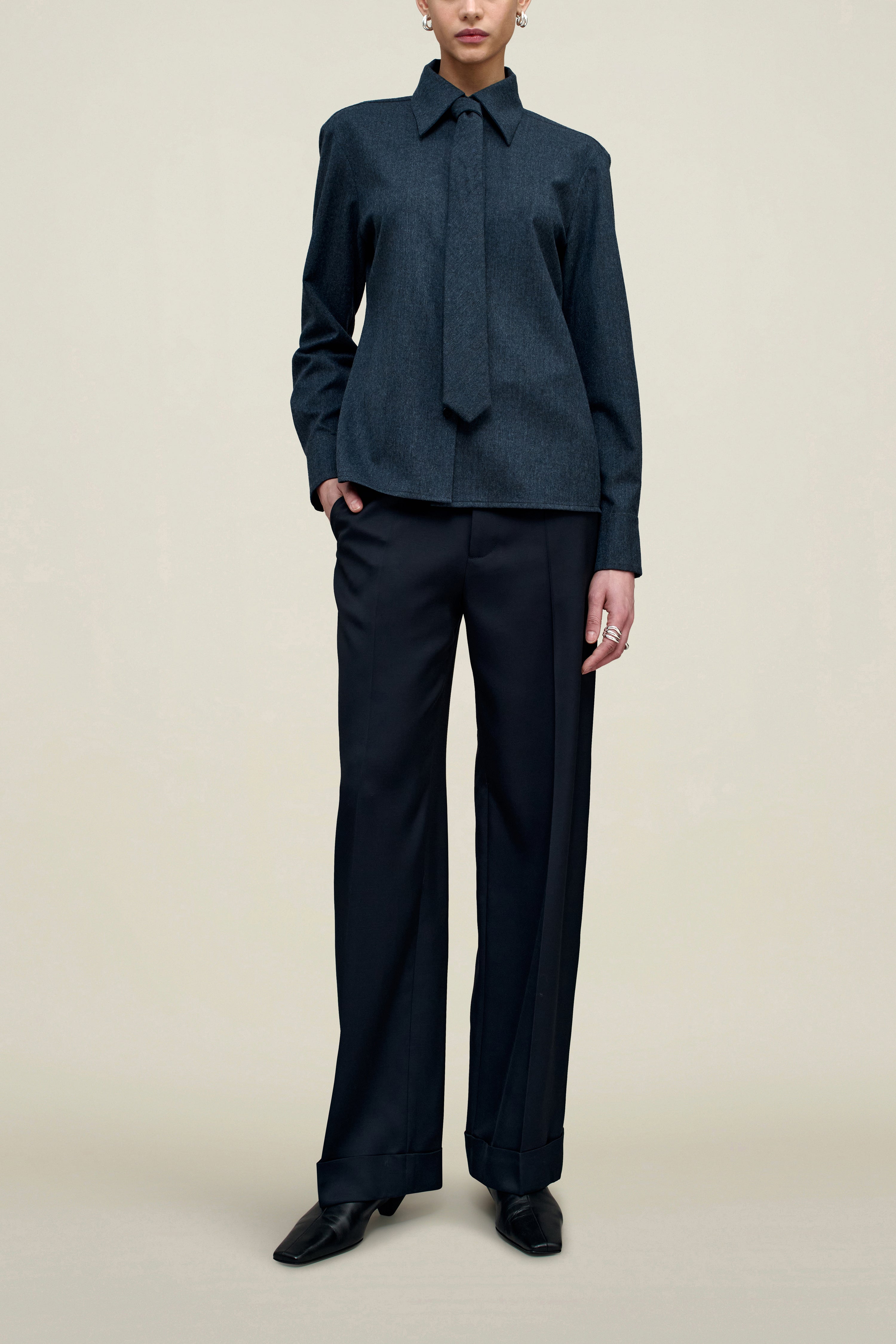 Billie Tie Blouse in Flannel Suiting