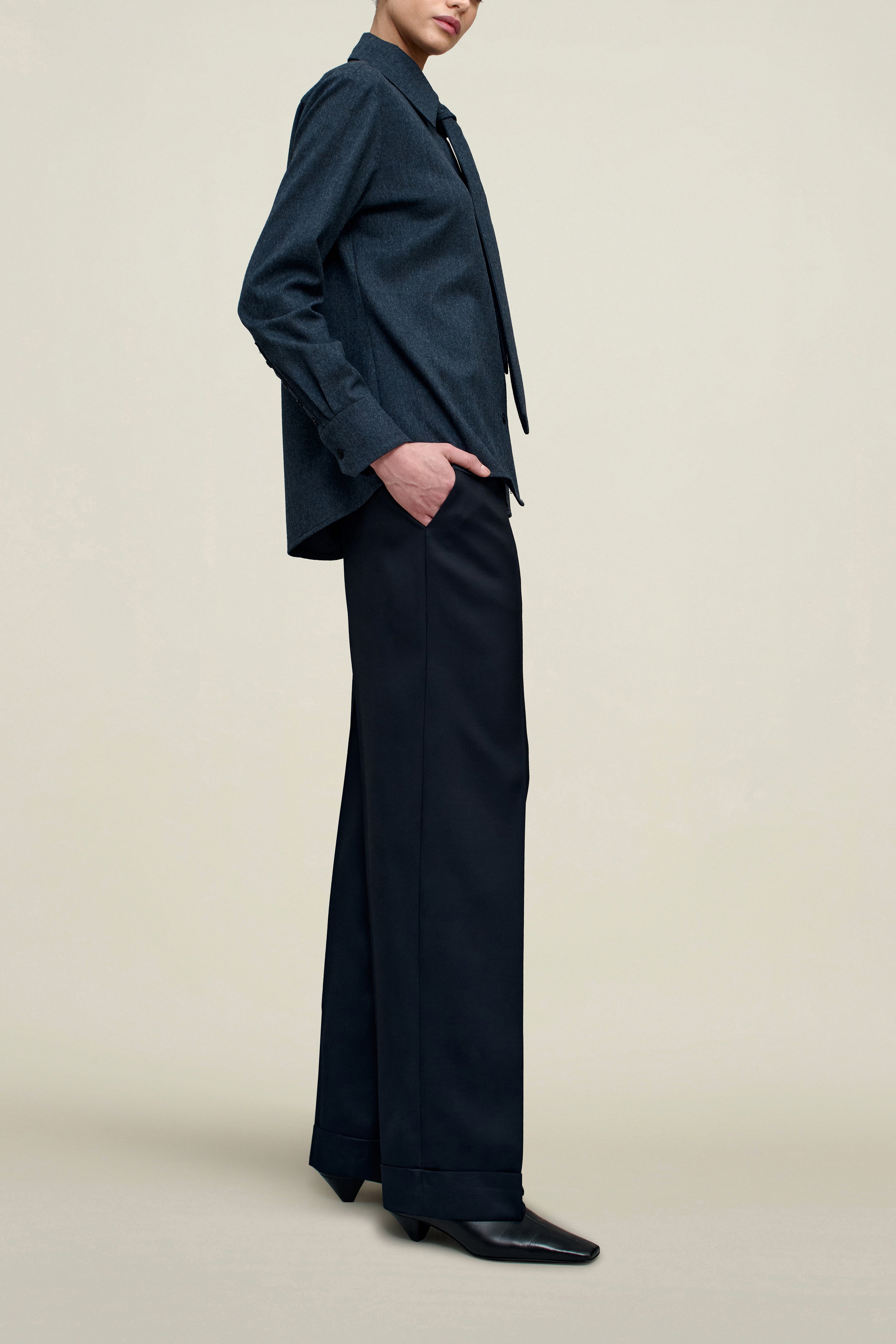 Billie Tie Blouse in Flannel Suiting